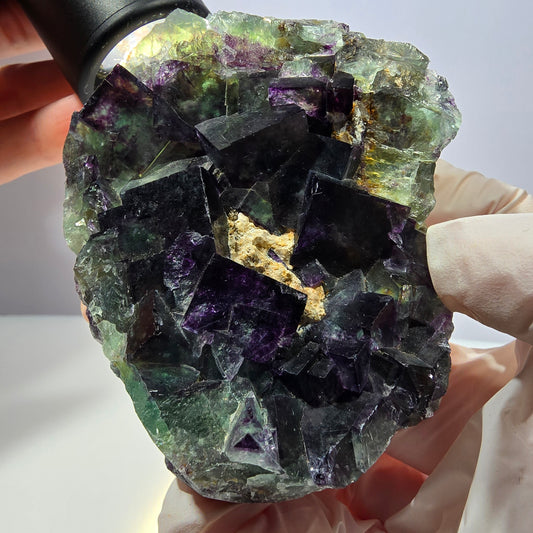 Phantom Fluorit Würfel Stufe, grün lila Okorusu, Namibia 76*63*22mm