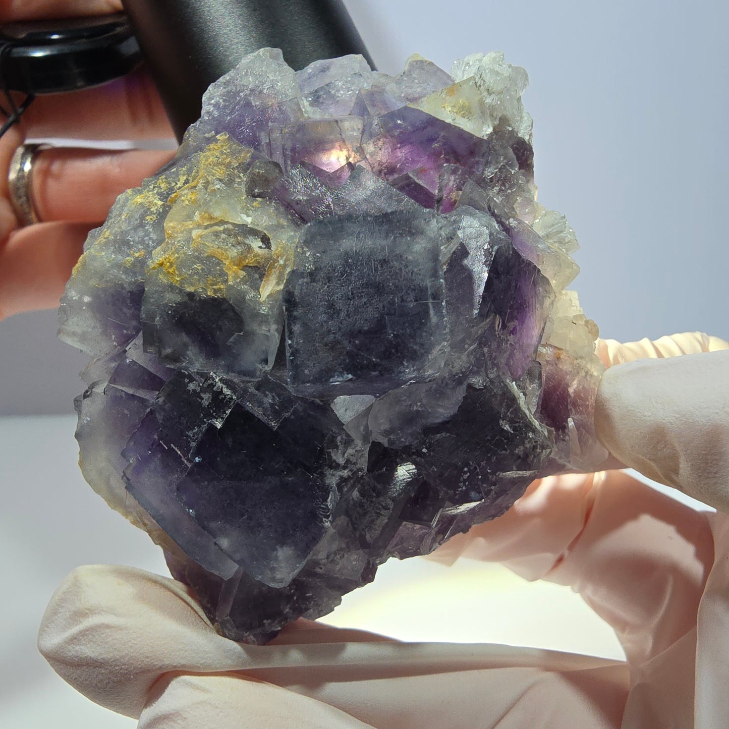 Phantom Fluorit Würfel, Quarz Stufe, lila weiß Okorusu, Namibia 60*60*25mm