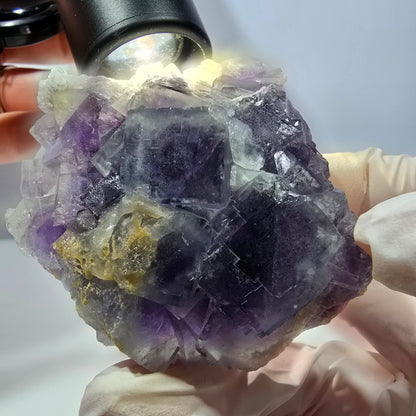 Phantom Fluorit Würfel, Quarz Stufe, lila weiß Okorusu, Namibia 60*60*25mm