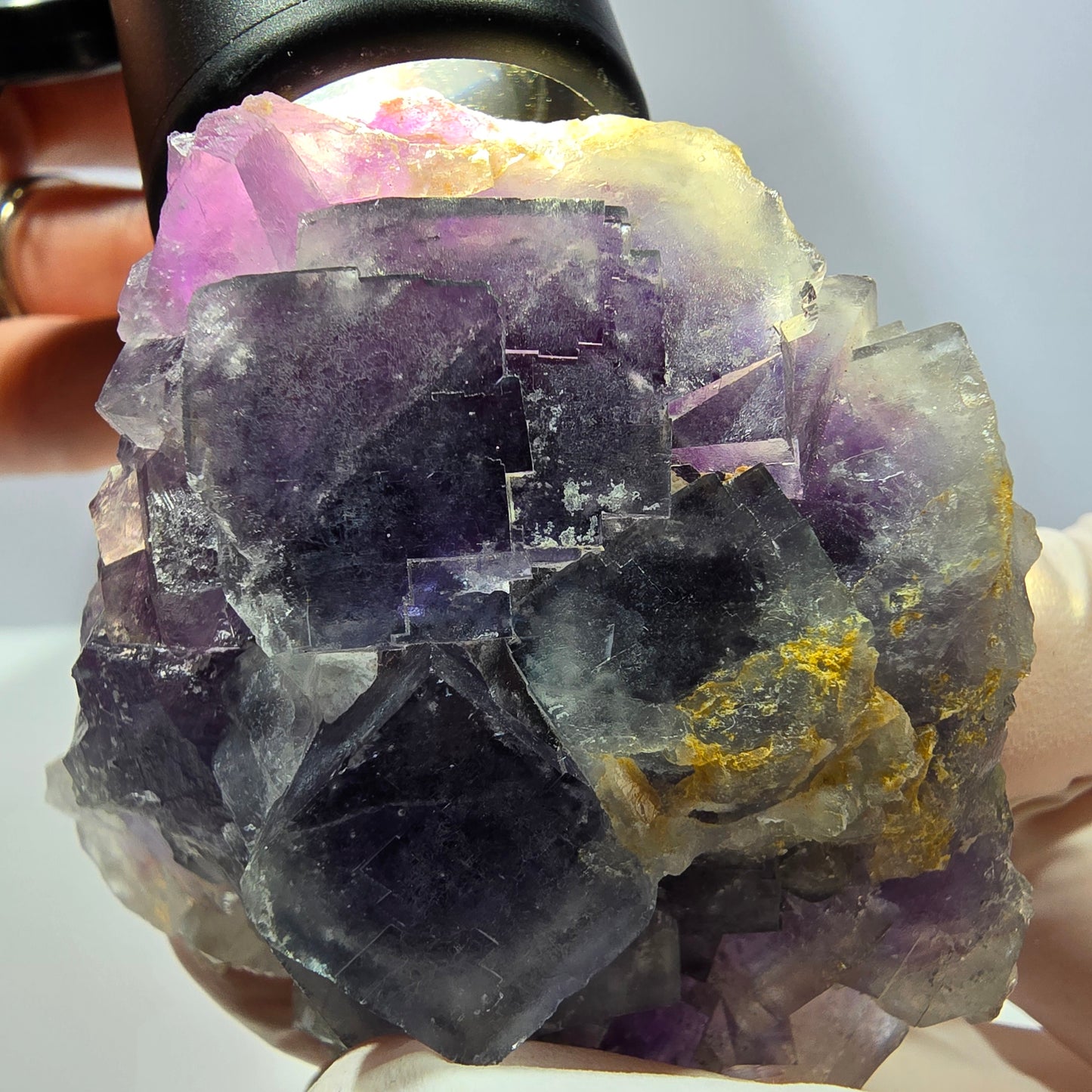 Phantom Fluorit Würfel, Quarz Stufe, lila weiß Okorusu, Namibia 60*60*25mm