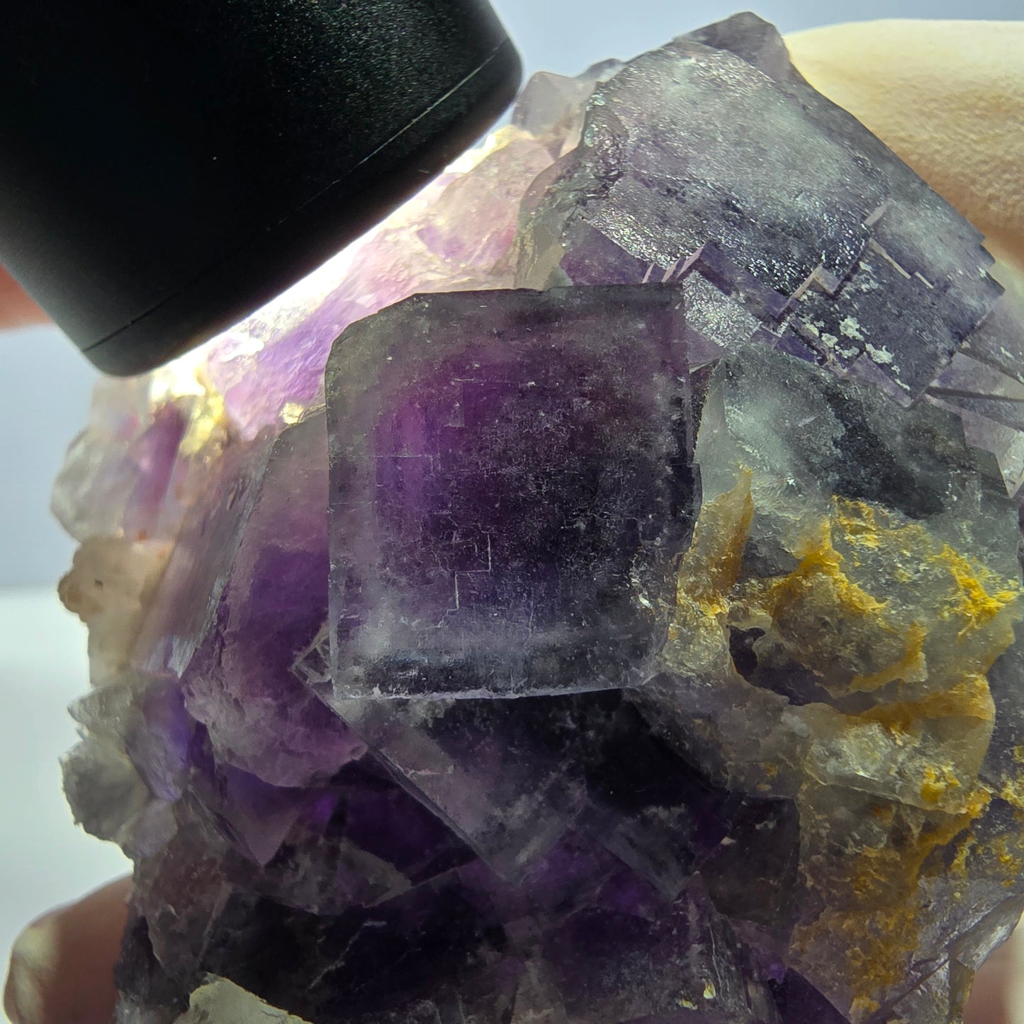 Phantom Fluorit Würfel, Quarz Stufe, lila weiß Okorusu, Namibia 60*60*25mm