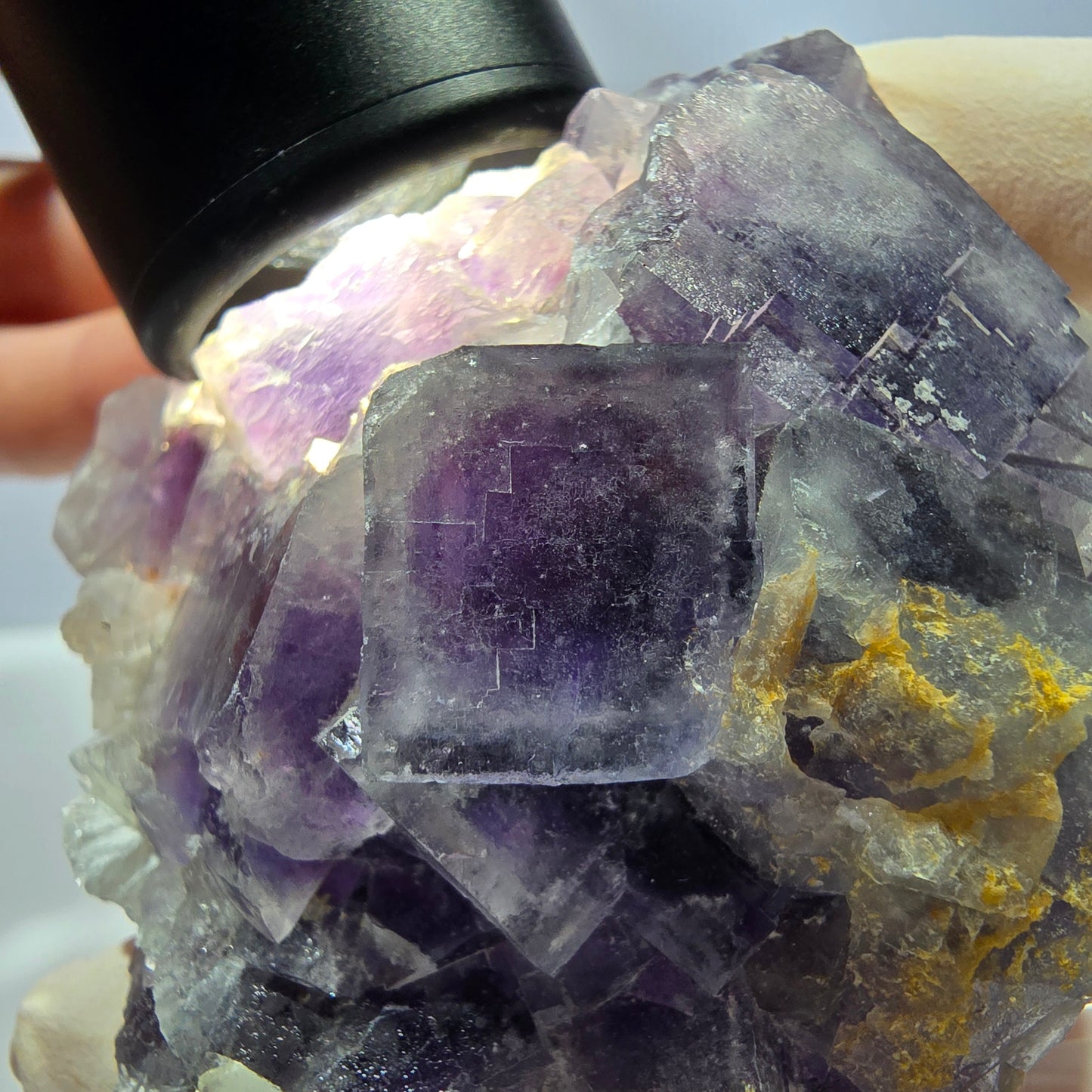 Phantom Fluorit Würfel, Quarz Stufe, lila weiß Okorusu, Namibia 60*60*25mm