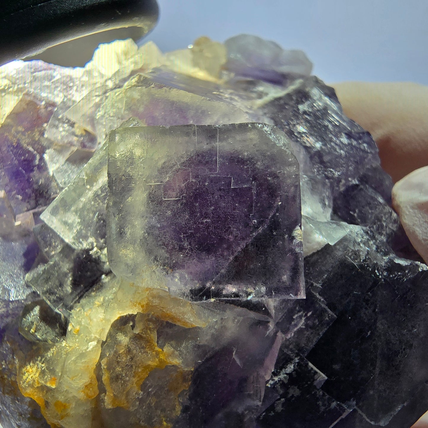 Phantom Fluorit Würfel, Quarz Stufe, lila weiß Okorusu, Namibia 60*60*25mm