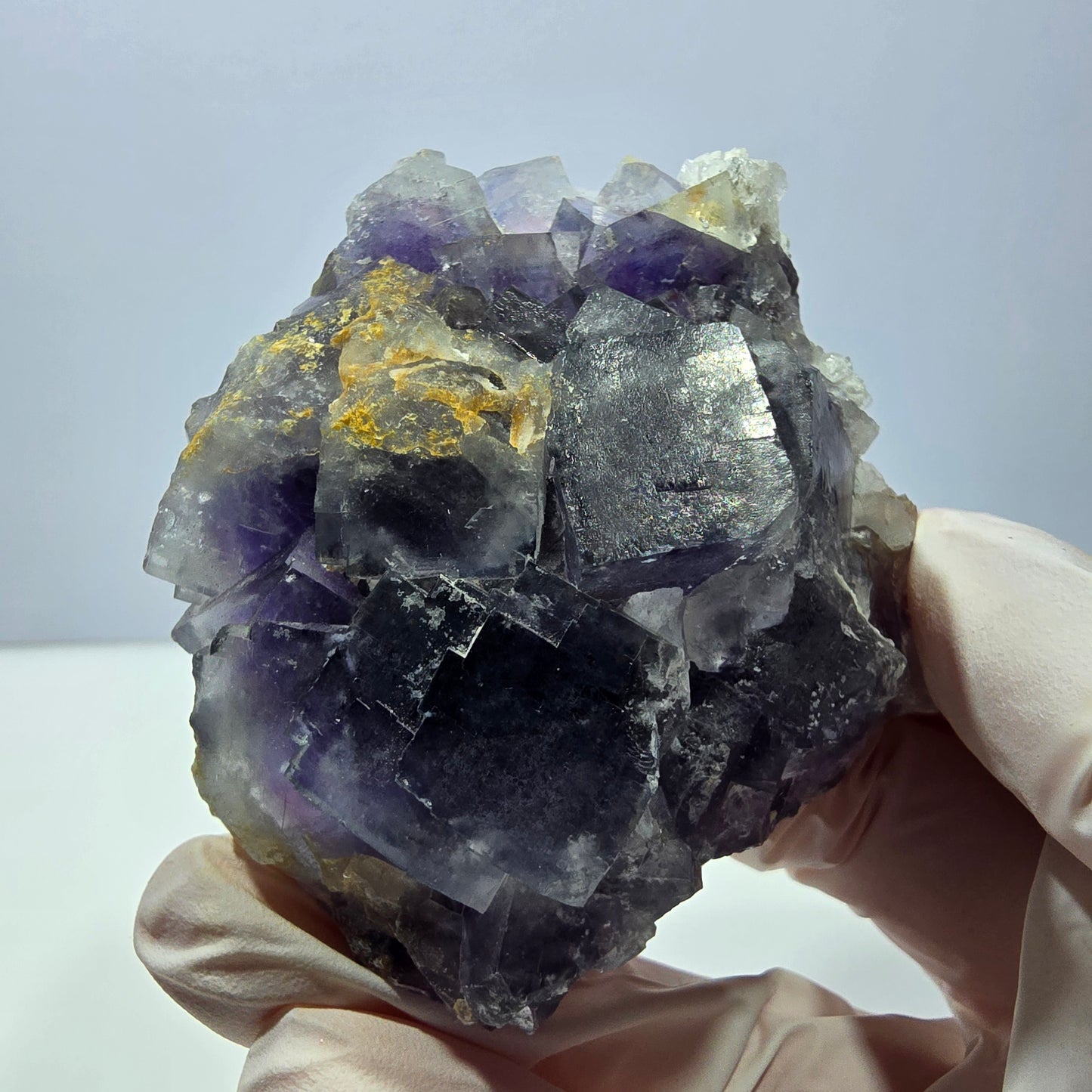 Phantom Fluorit Würfel, Quarz Stufe, lila weiß Okorusu, Namibia 60*60*25mm