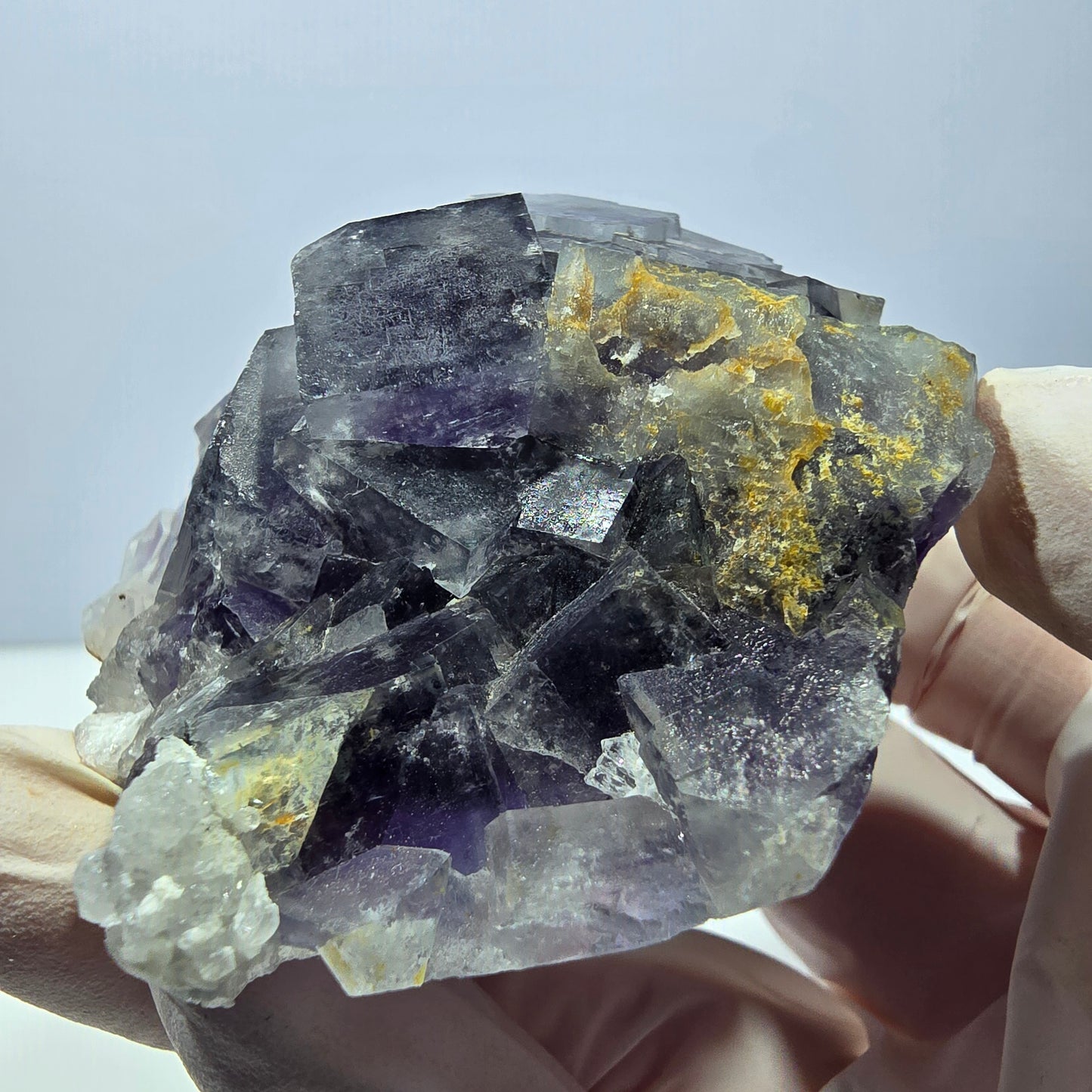 Phantom Fluorit Würfel, Quarz Stufe, lila weiß Okorusu, Namibia 60*60*25mm