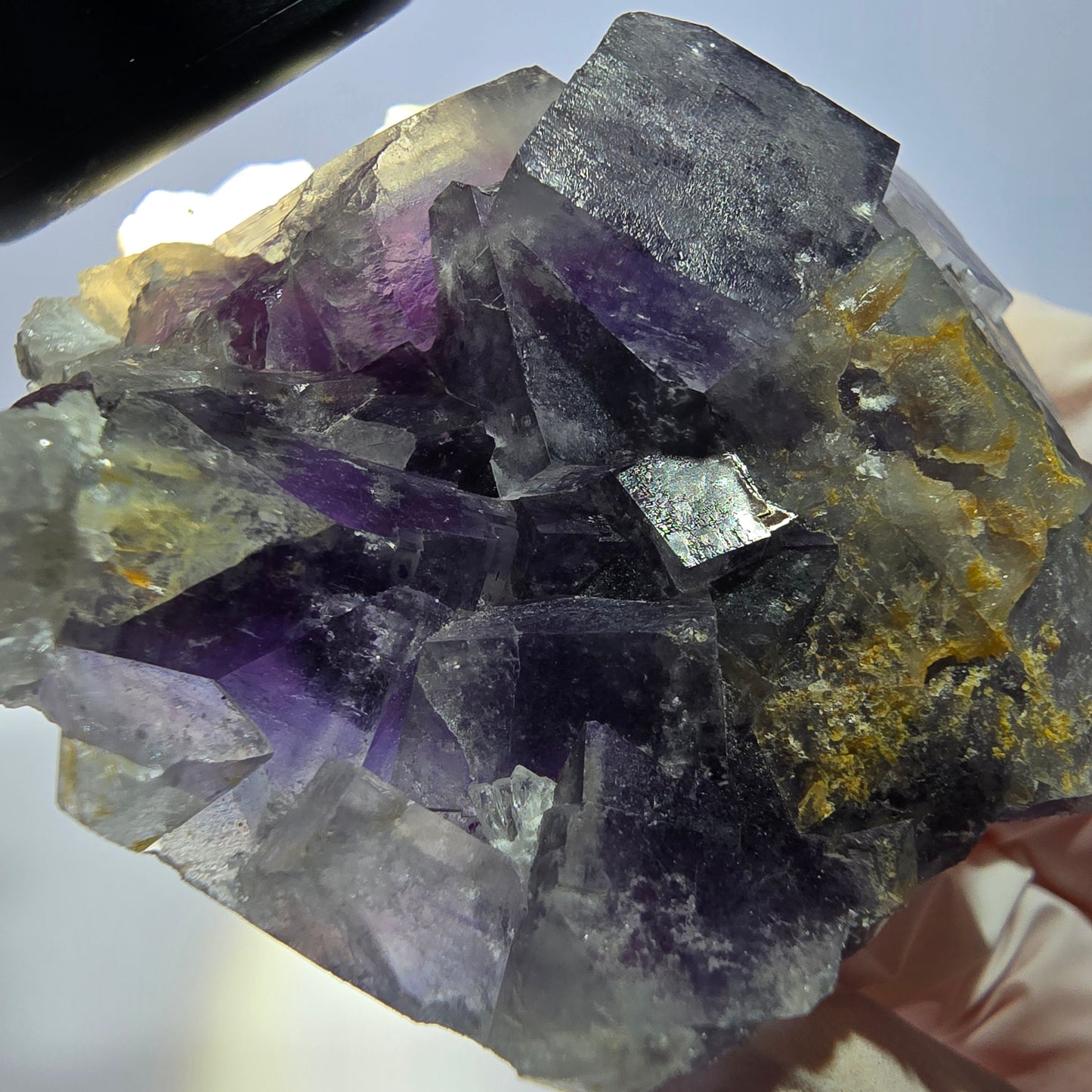 Phantom Fluorit Würfel, Quarz Stufe, lila weiß Okorusu, Namibia 60*60*25mm
