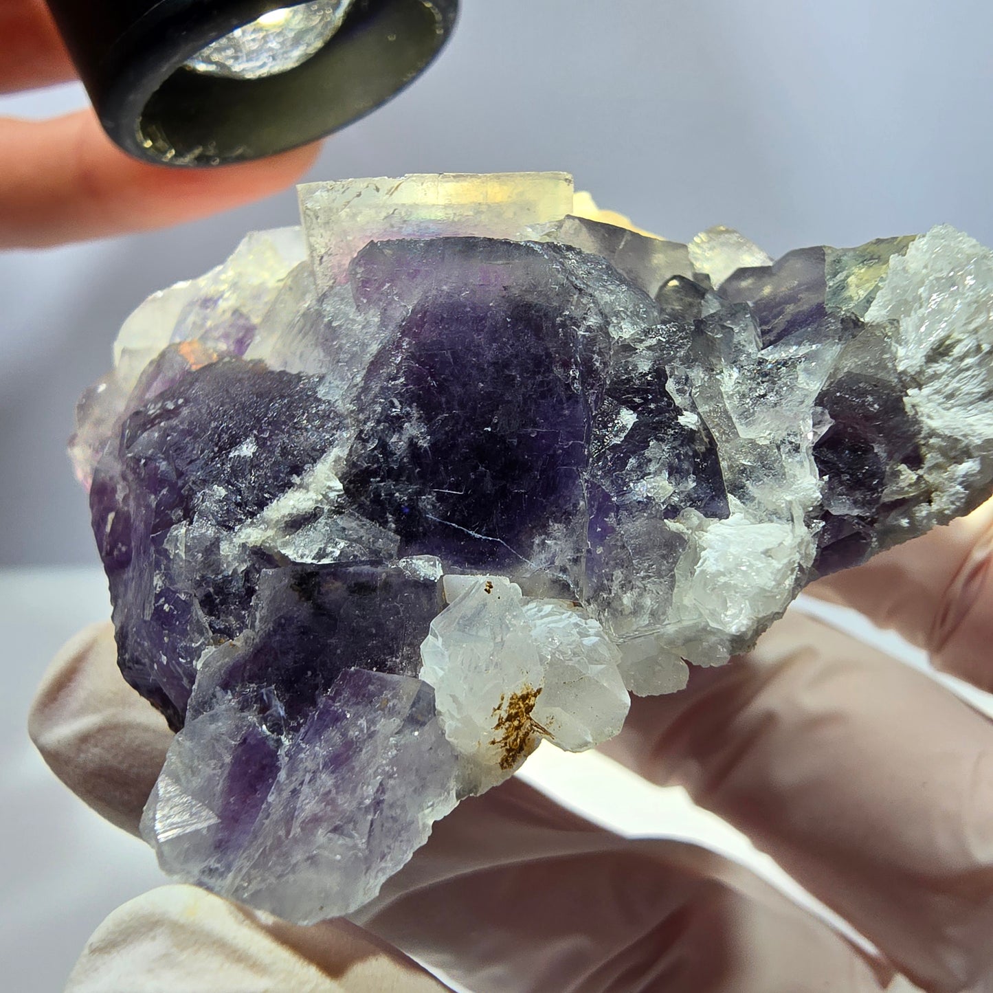 Phantom Fluorit Würfel, Quarz Stufe, lila weiß Okorusu, Namibia 60*60*25mm