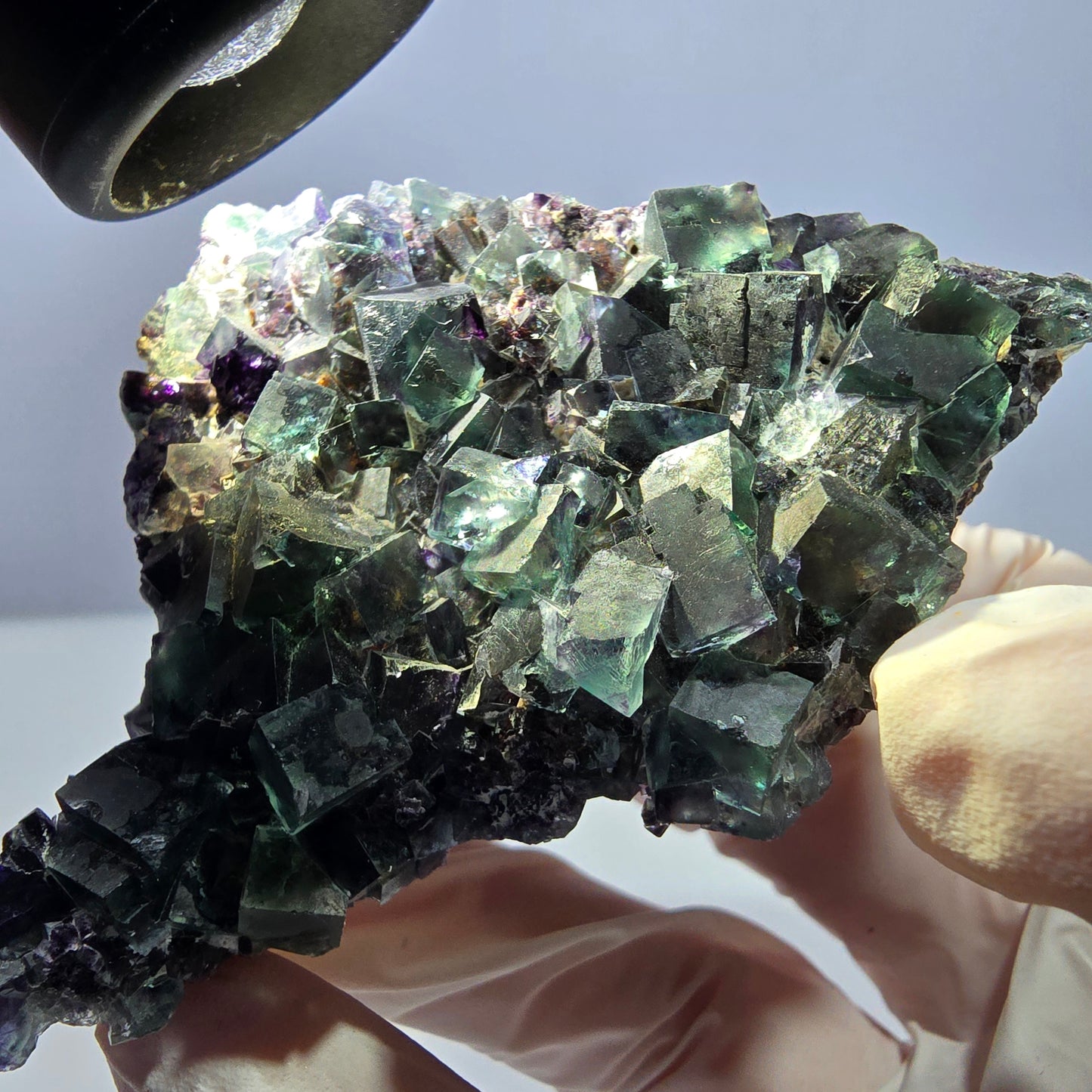 Phantom Fluorit Würfel Stufe, grün lila Okorusu, Namibia 65*63*34mm