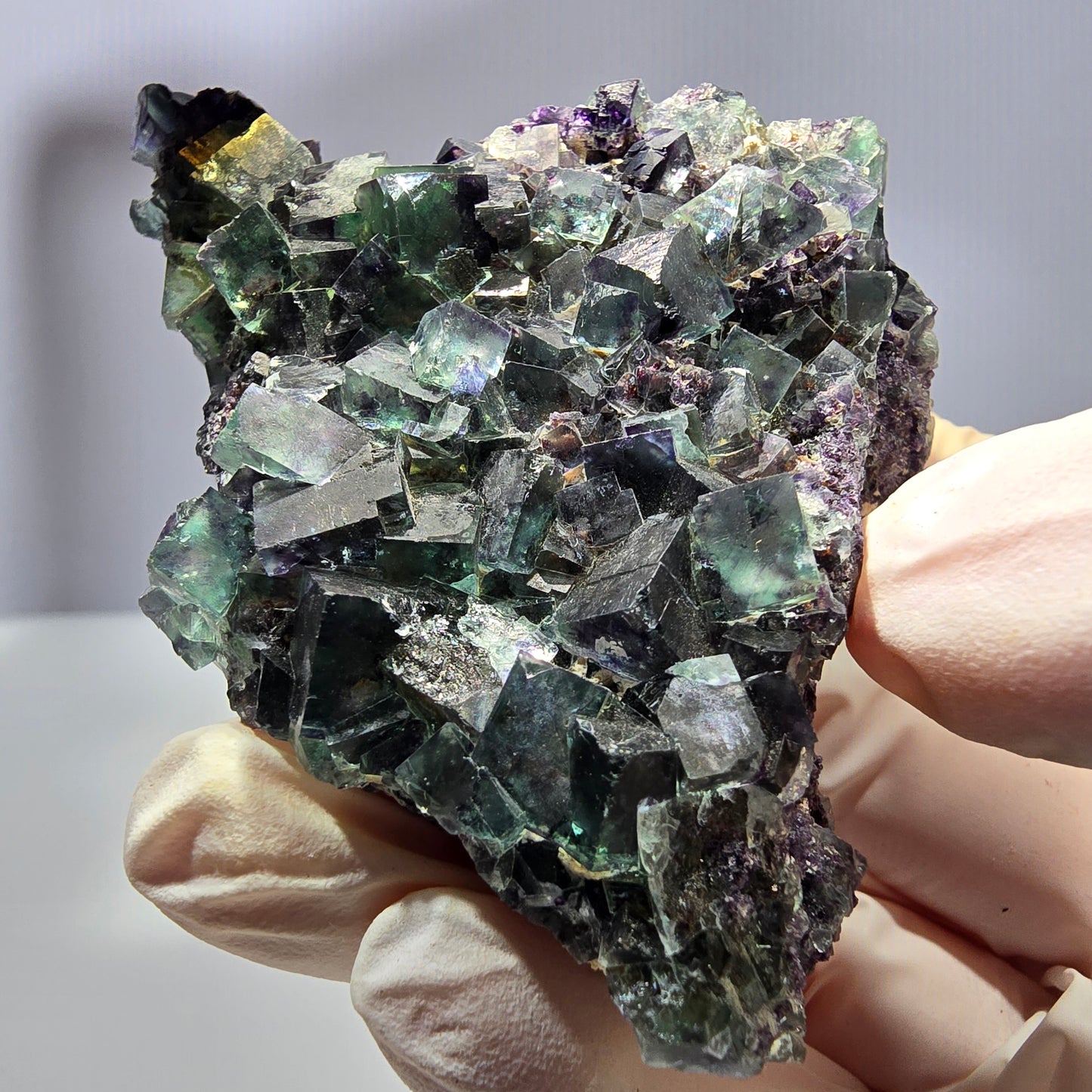 Phantom Fluorit Würfel Stufe, grün lila Okorusu, Namibia 65*63*34mm