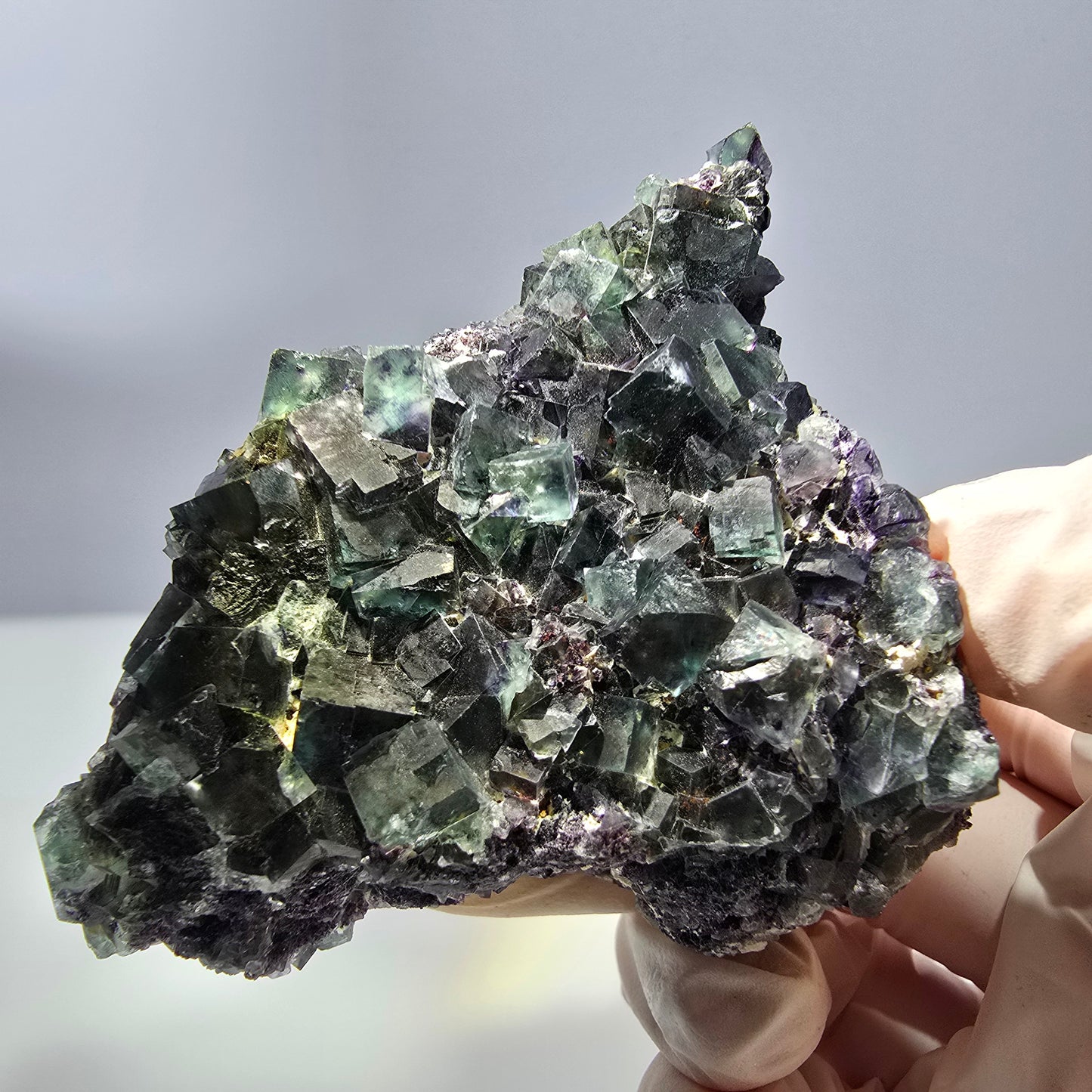 Phantom Fluorit Würfel Stufe, grün lila Okorusu, Namibia 65*63*34mm