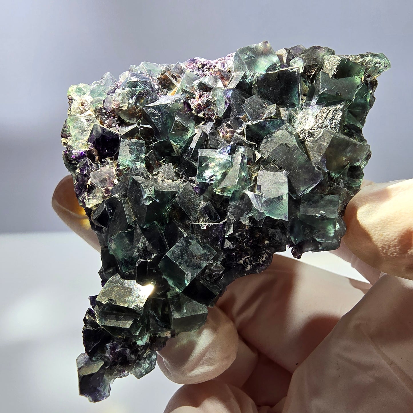 Phantom Fluorit Würfel Stufe, grün lila Okorusu, Namibia 65*63*34mm