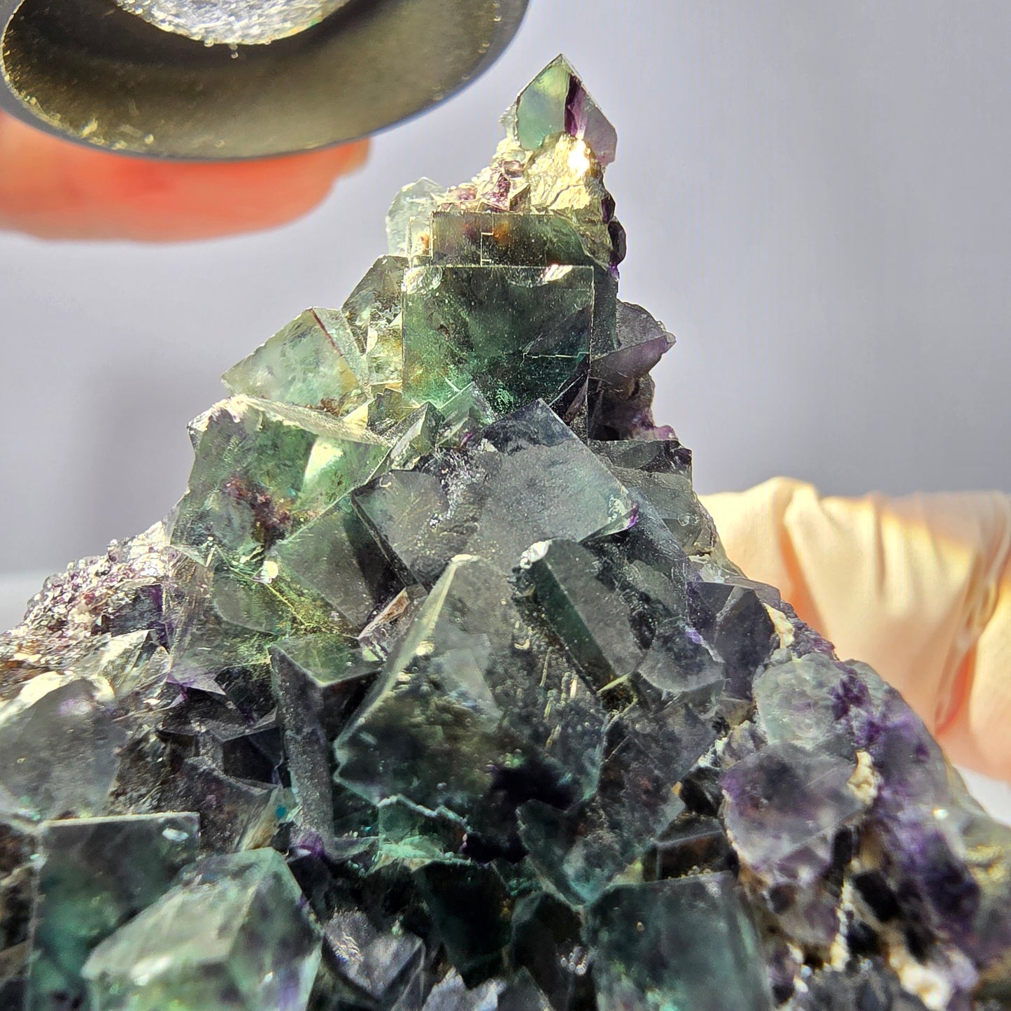 Phantom Fluorit Würfel Stufe, grün lila Okorusu, Namibia 65*63*34mm