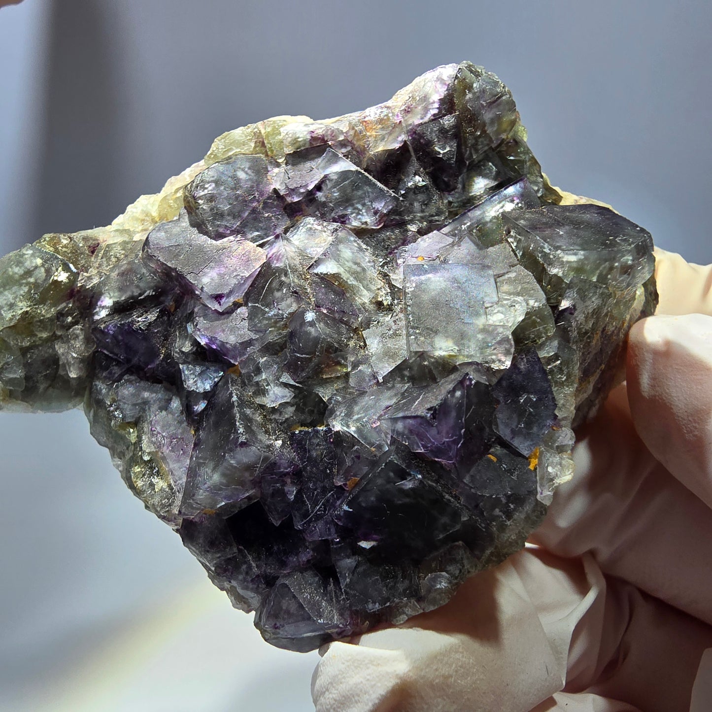 Phantom Fluorit Würfel Stufe, grün lila Okorusu, Namibia 73*50*27mm