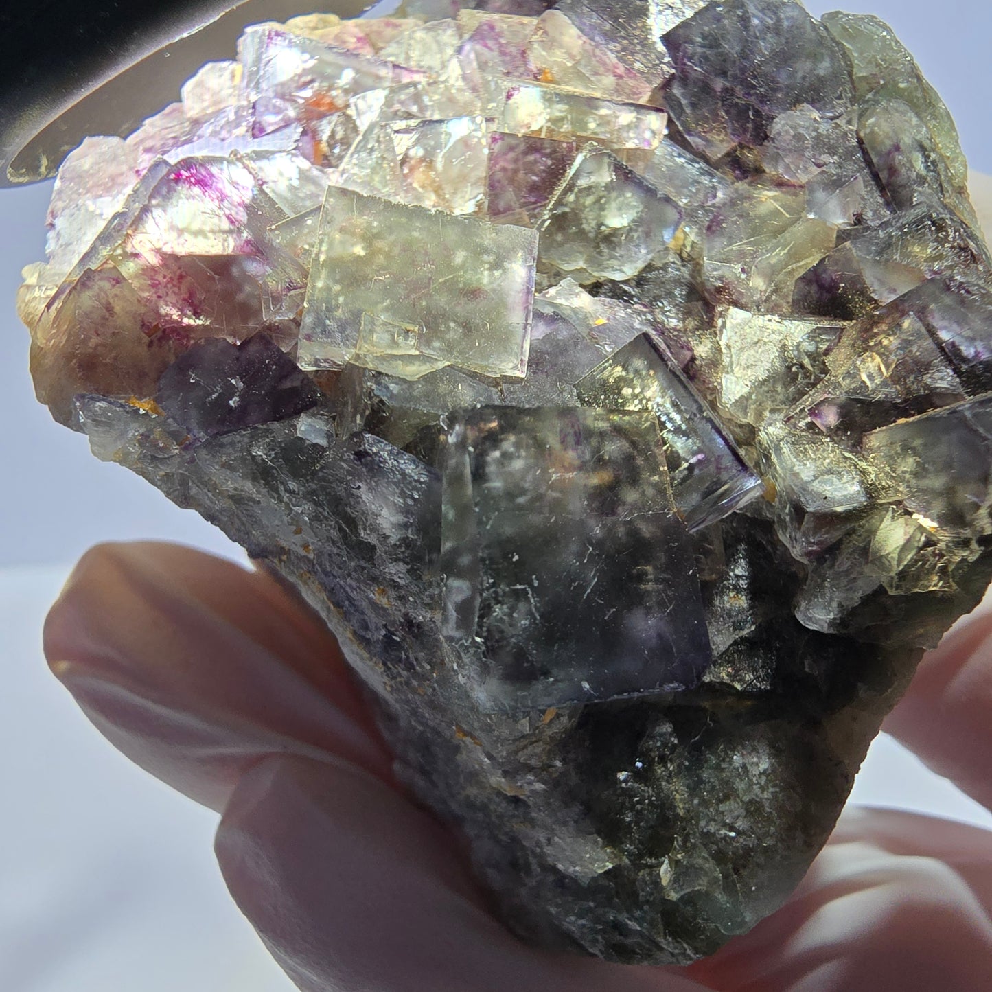 Phantom Fluorit Würfel Stufe, grün lila Okorusu, Namibia 73*50*27mm