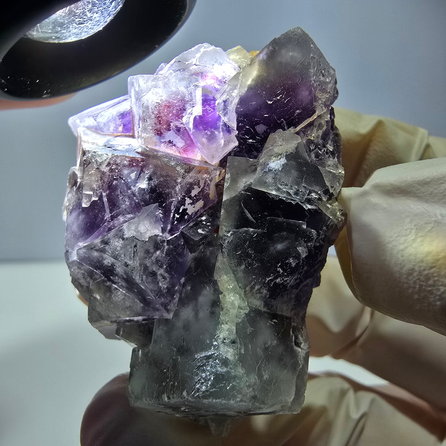 Phantom Fluorit Würfel Stufe, lila weiß Okorusu, Namibia 51*37*26mm
