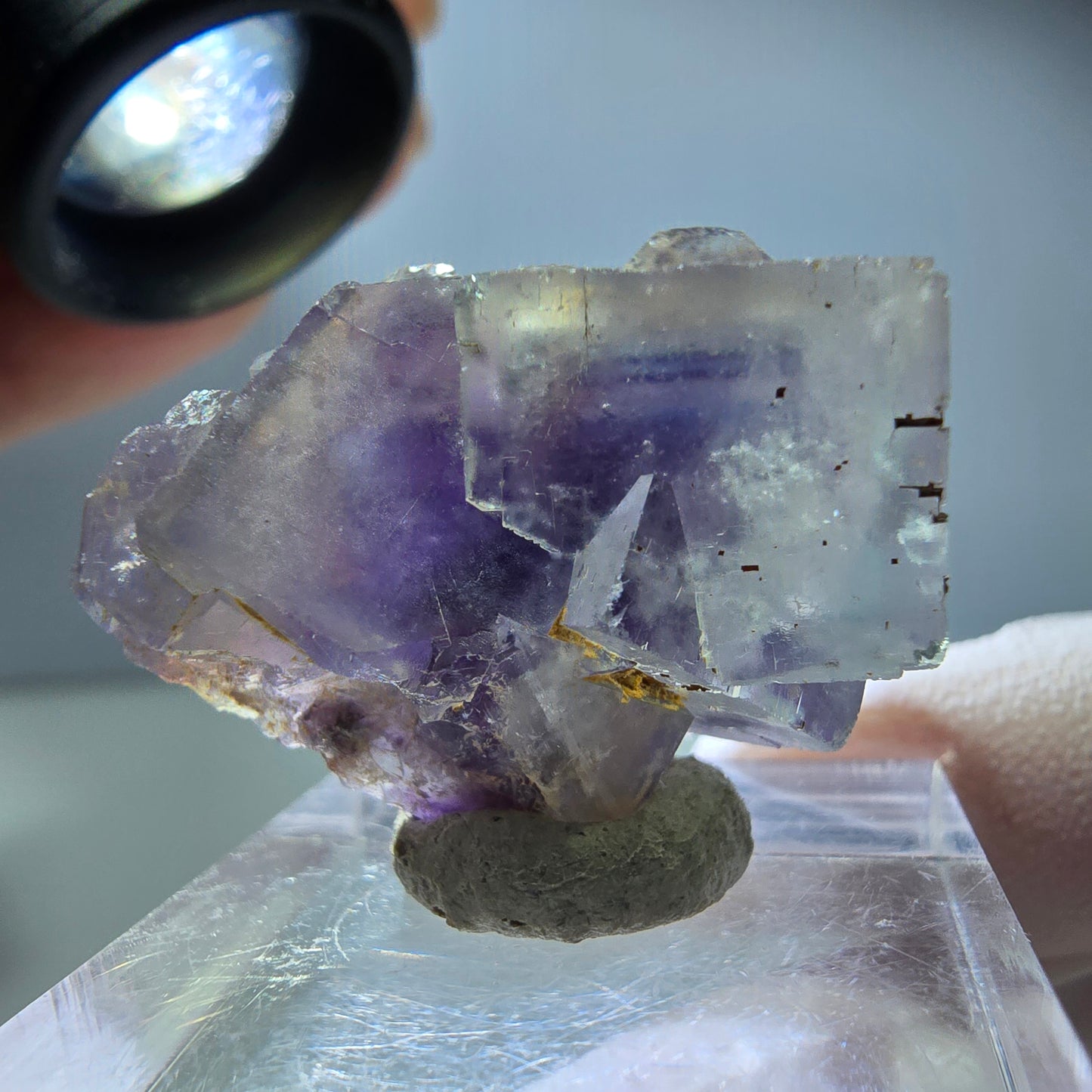 Phantom Fluorit Würfel Stufe, lila weiß Okorusu, Namibia 33*31*19mm