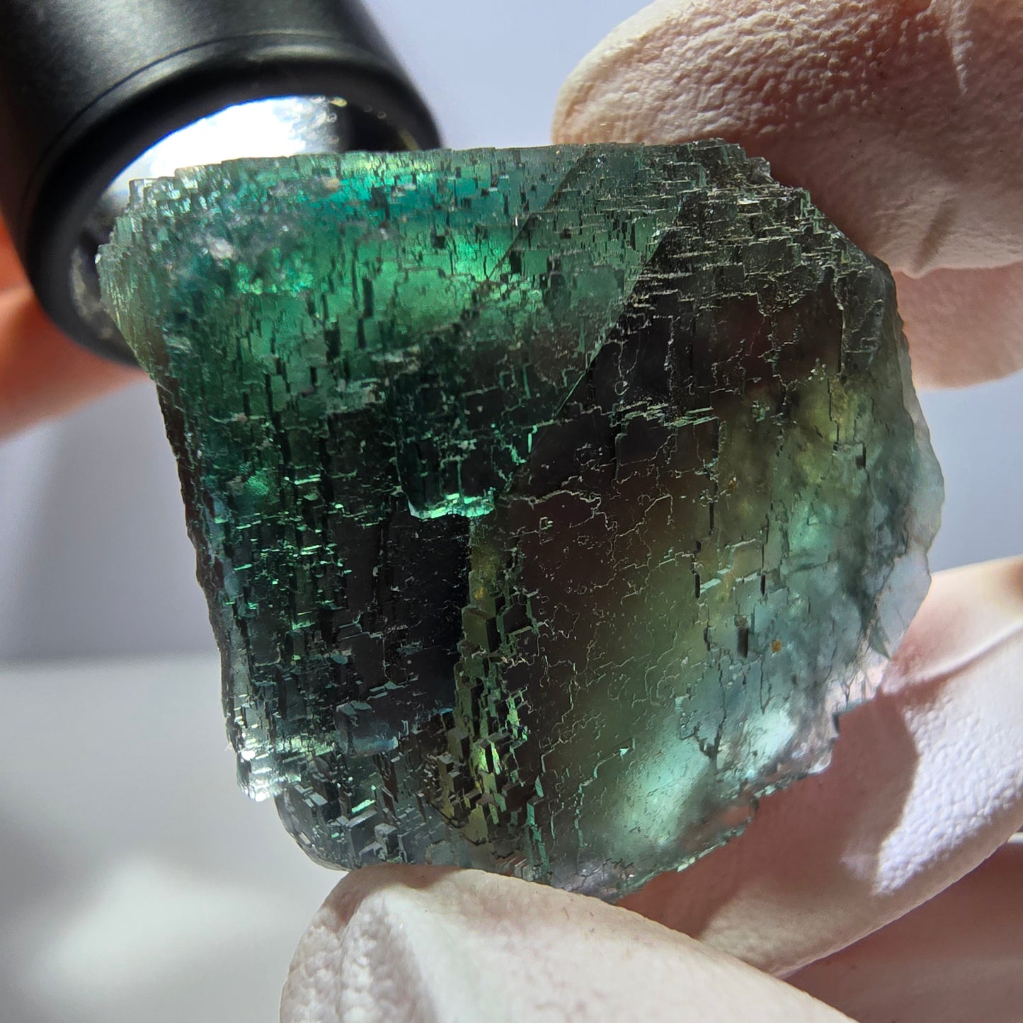 Phantom Fluorit Würfel Stufe, grün braun parkettiert Okorusu, Namibia 37*33*25mm