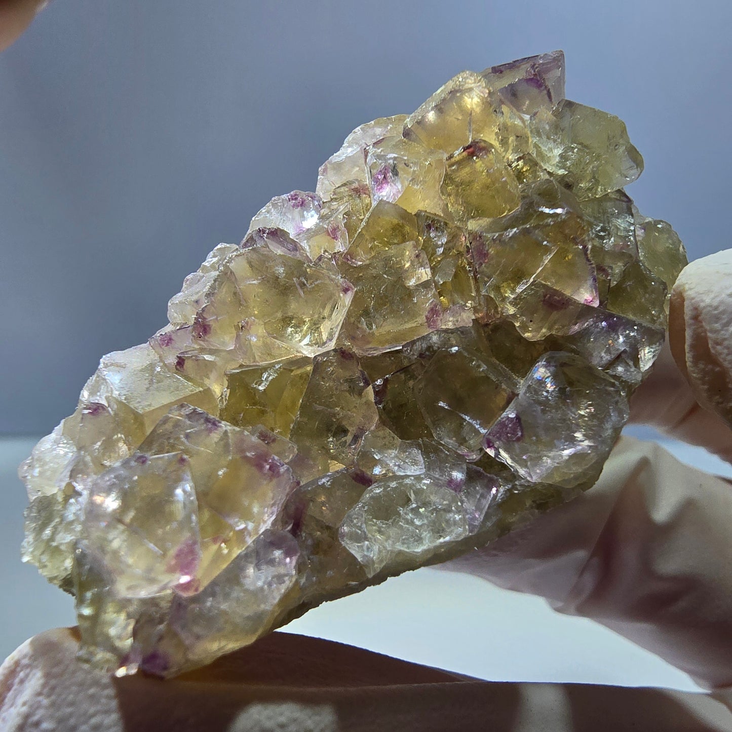 Phantom Fluorit Würfel Stufe, gelb lila Okorusu, Namibia 54*31*19mm