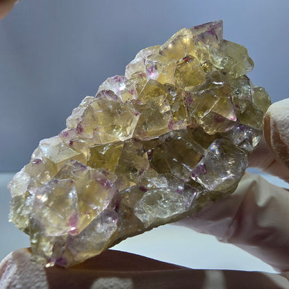 Phantom Fluorit Würfel Stufe, gelb lila Okorusu, Namibia 54*31*19mm