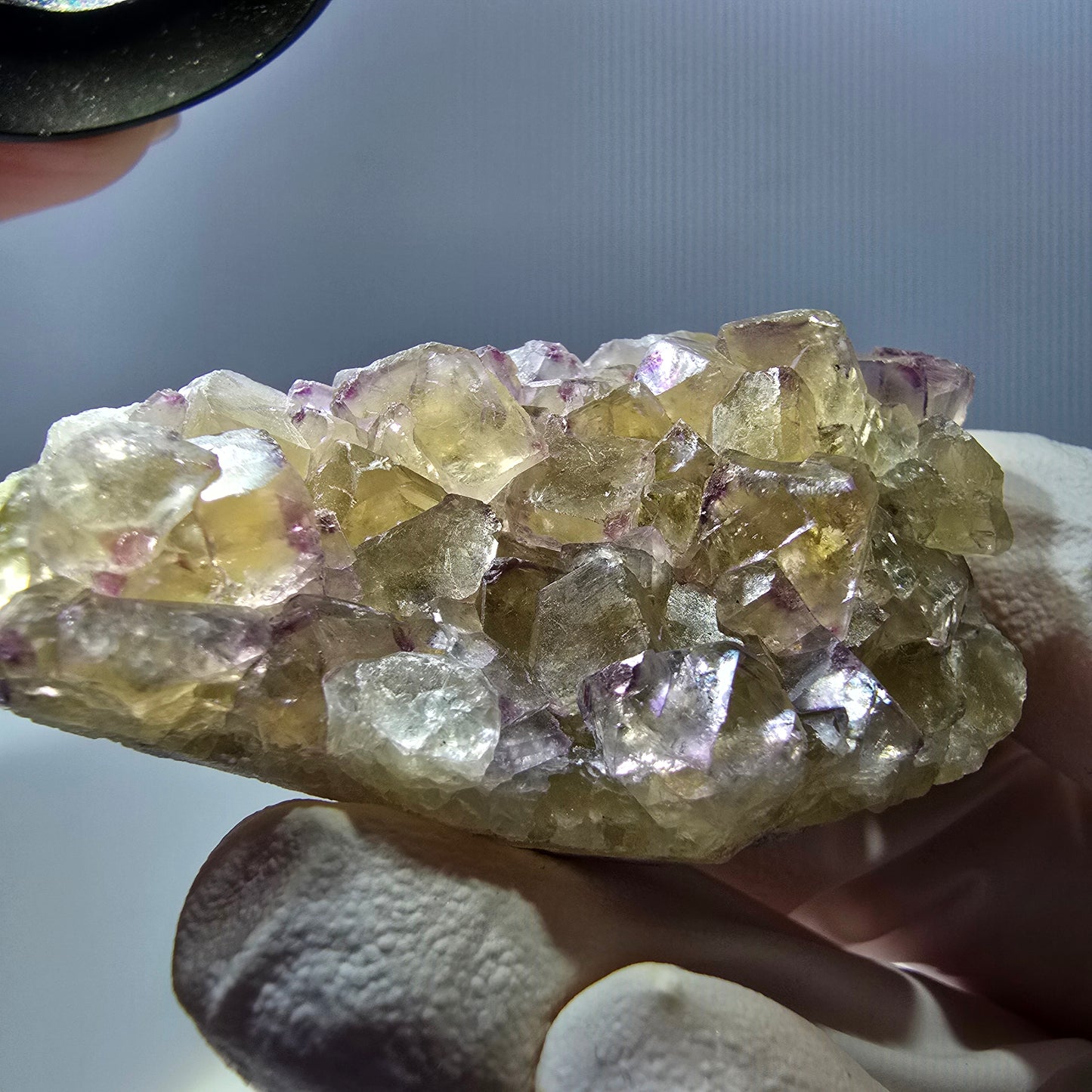 Phantom Fluorit Würfel Stufe, gelb lila Okorusu, Namibia 54*31*19mm