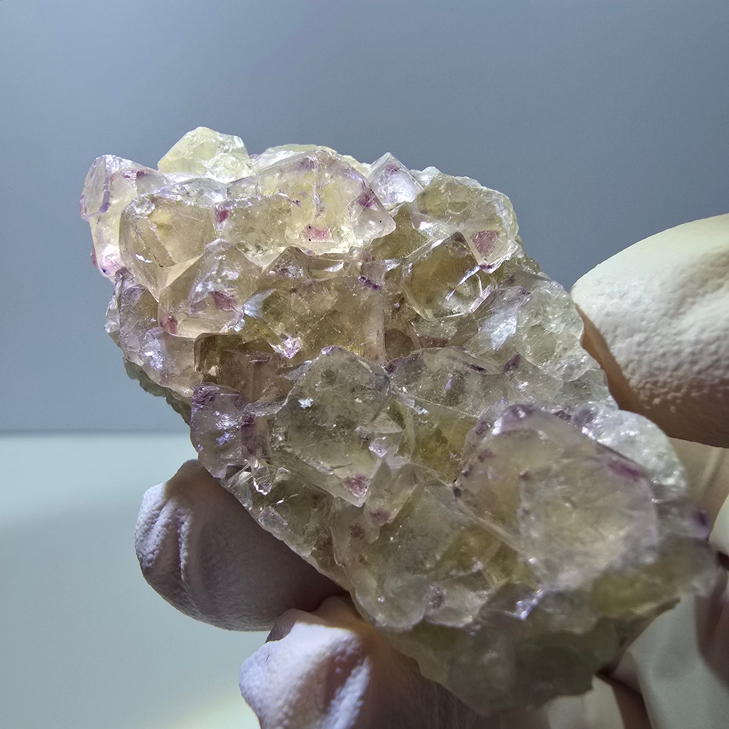 Phantom Fluorit Würfel Stufe, gelb lila Okorusu, Namibia 54*31*19mm