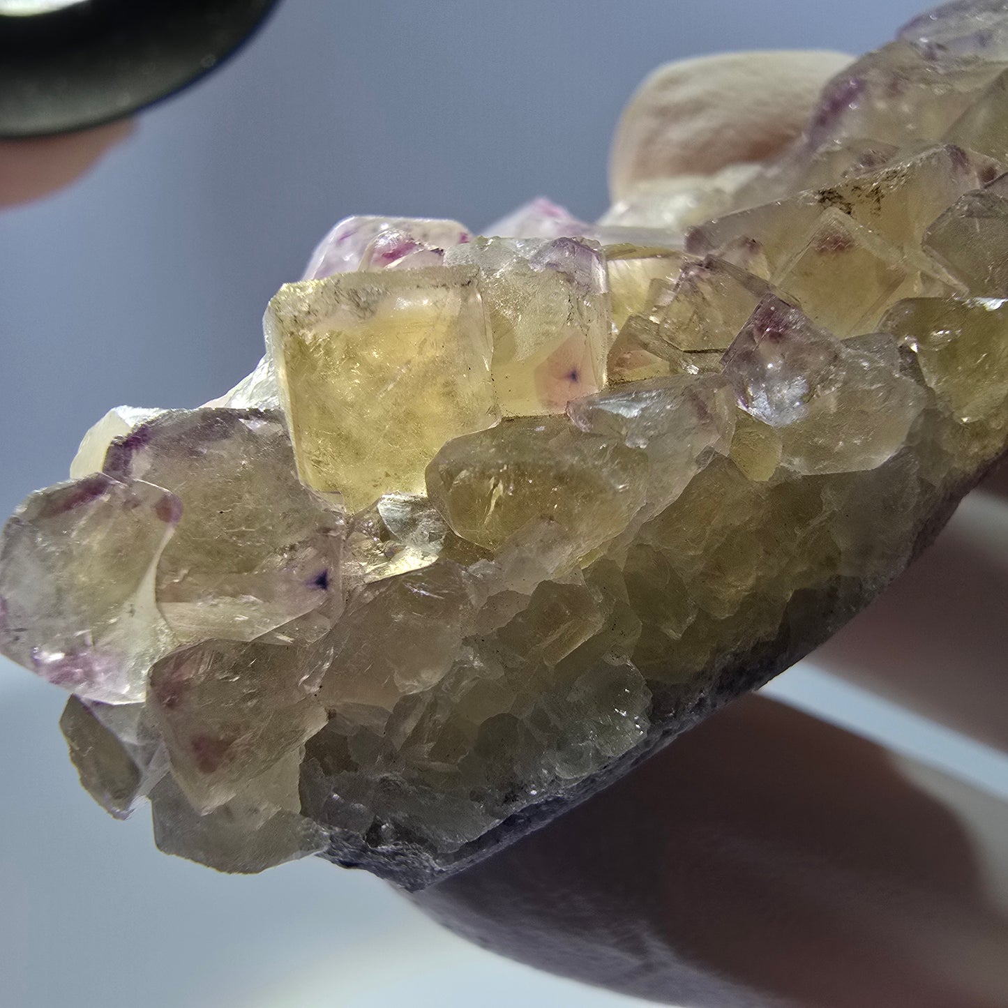 Phantom Fluorit Würfel Stufe, gelb lila Okorusu, Namibia 54*31*19mm