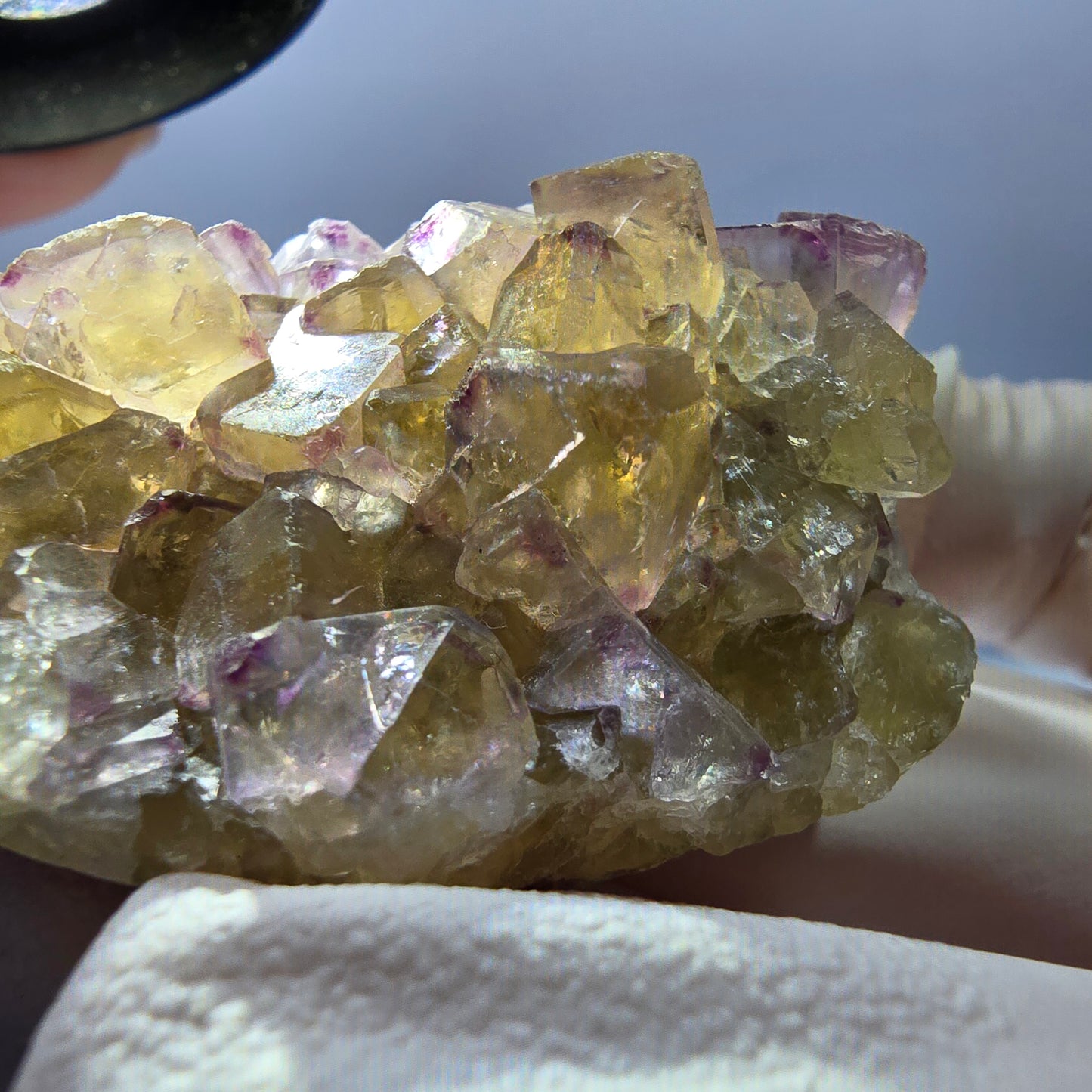 Phantom Fluorit Würfel Stufe, gelb lila Okorusu, Namibia 54*31*19mm
