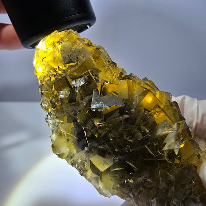 Phantom Fluorit Würfel Stufe, gelb grün Okorusu, Namibia 91*41*28mm