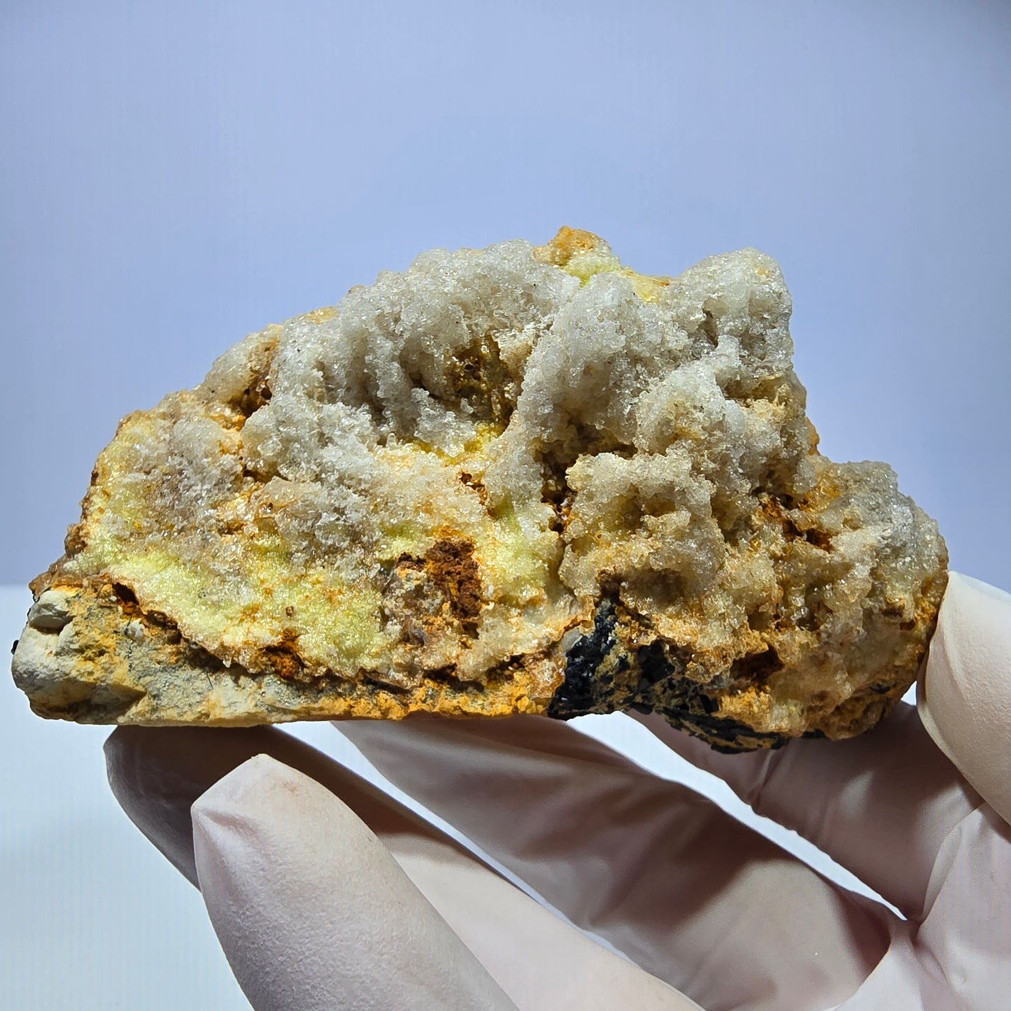 Große Fluorit, Hyalit Opal, Orthoklas, Schörl Turmalin Stufe Erongo, Namibia 91*59*52mm