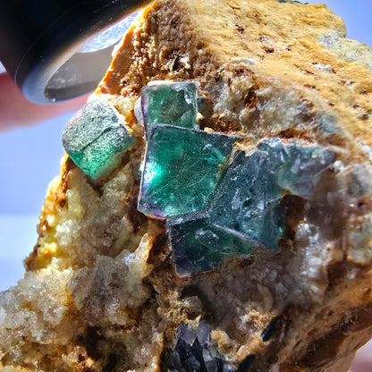 Große Fluorit, Hyalit Opal, Orthoklas, Schörl Turmalin Stufe Erongo, Namibia 91*59*52mm