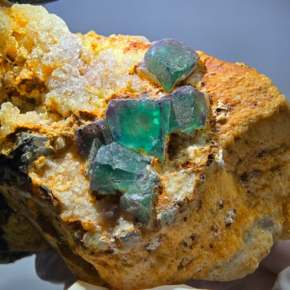 Große Fluorit, Hyalit Opal, Orthoklas, Schörl Turmalin Stufe Erongo, Namibia 91*59*52mm