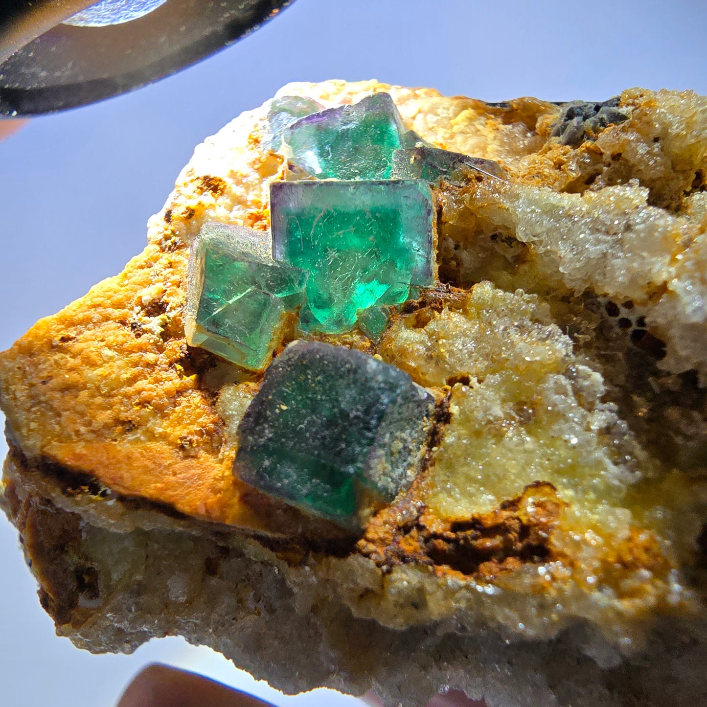 Große Fluorit, Hyalit Opal, Orthoklas, Schörl Turmalin Stufe Erongo, Namibia 91*59*52mm