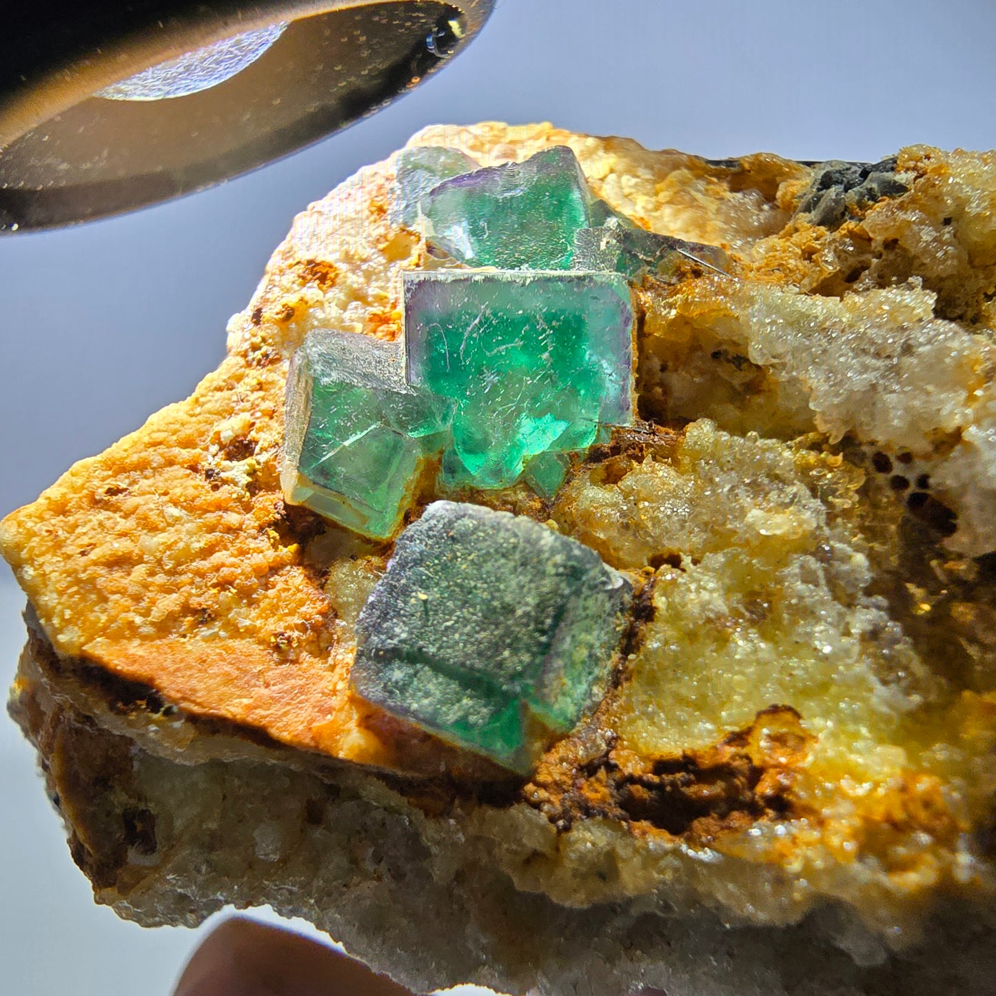Große Fluorit, Hyalit Opal, Orthoklas, Schörl Turmalin Stufe Erongo, Namibia 91*59*52mm