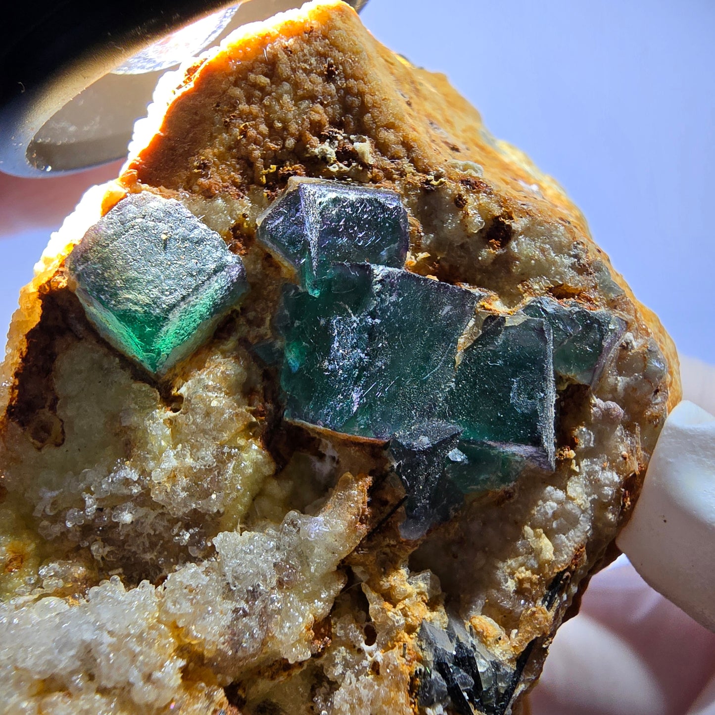 Große Fluorit, Hyalit Opal, Orthoklas, Schörl Turmalin Stufe Erongo, Namibia 91*59*52mm
