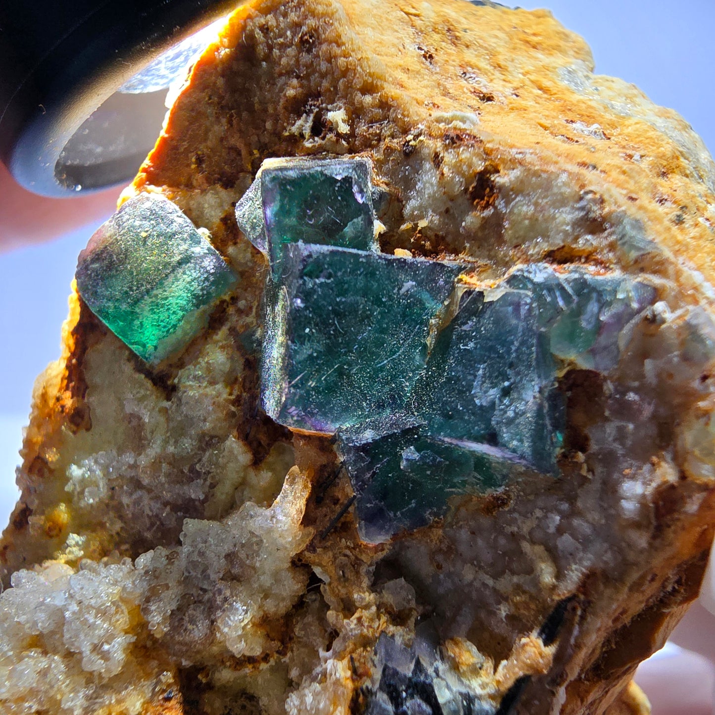 Große Fluorit, Hyalit Opal, Orthoklas, Schörl Turmalin Stufe Erongo, Namibia 91*59*52mm