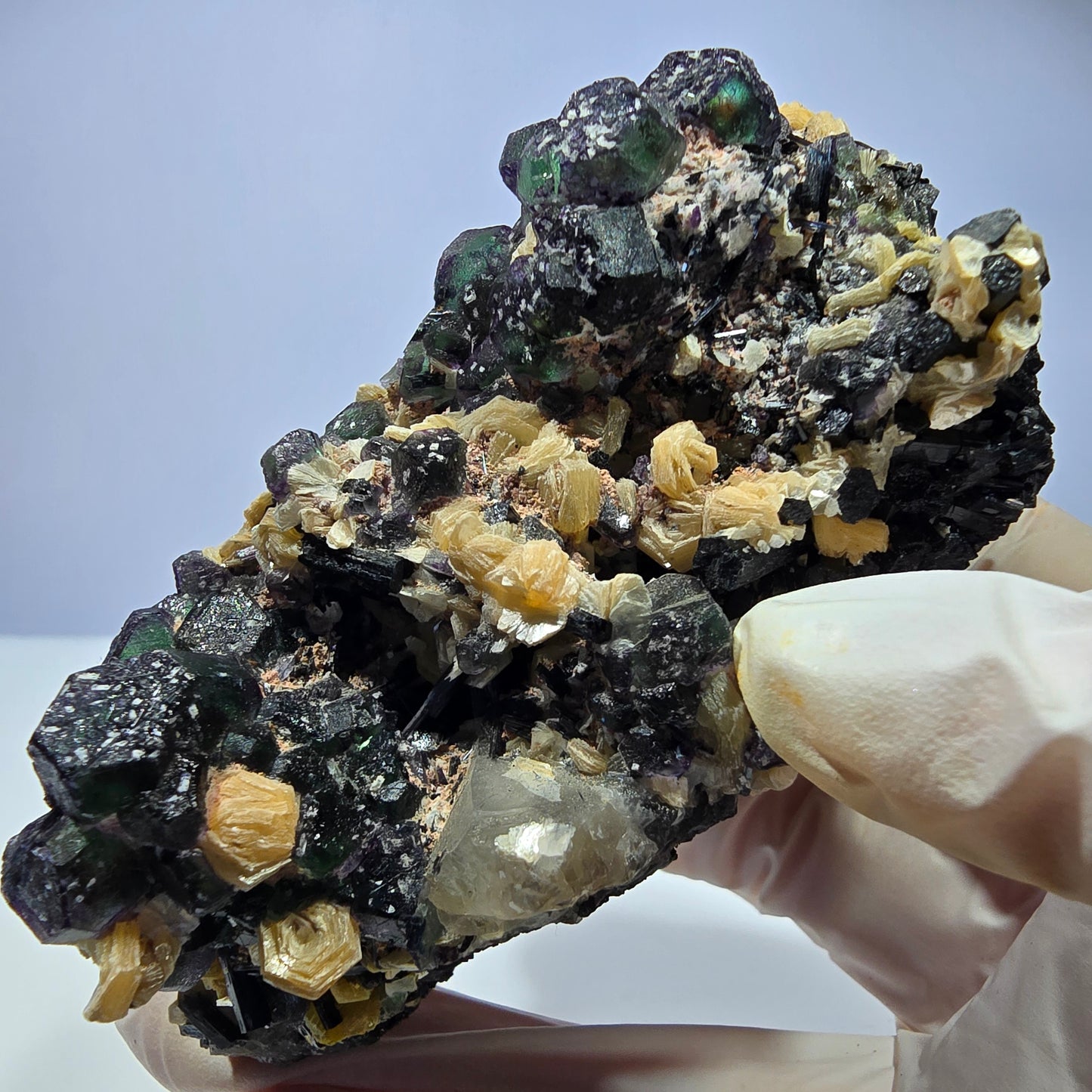 Große Fluorit, Schörl Turmalin, Rauchquarz, Muskovit Stufe Erongo, Namibia 92*54*49mm