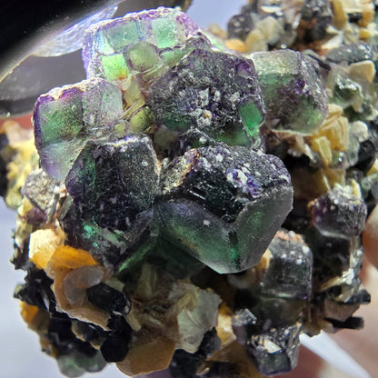 Große Fluorit, Schörl Turmalin, Rauchquarz, Muskovit Stufe Erongo, Namibia 92*54*49mm