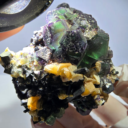 Große Fluorit, Schörl Turmalin, Rauchquarz, Muskovit Stufe Erongo, Namibia 92*54*49mm