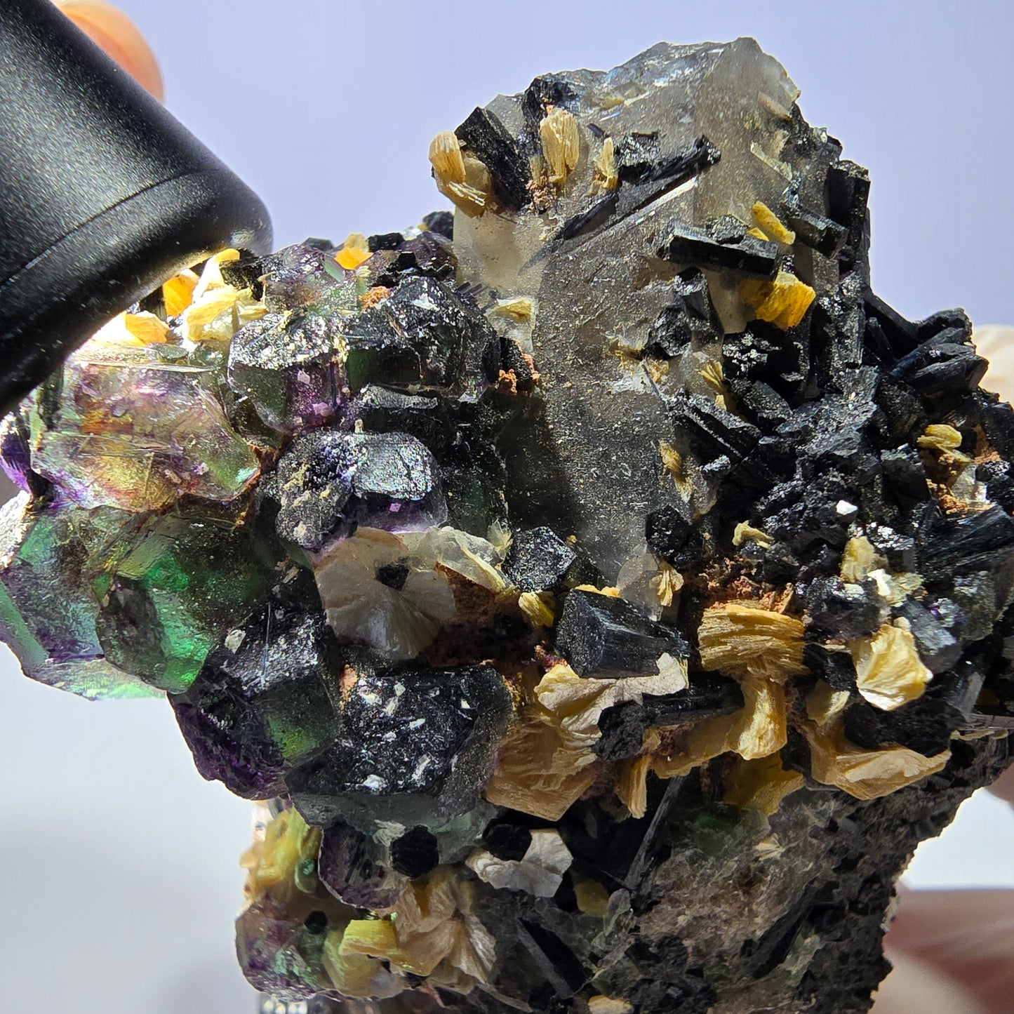 Große Fluorit, Schörl Turmalin, Rauchquarz, Muskovit Stufe Erongo, Namibia 92*54*49mm