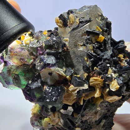 Große Fluorit, Schörl Turmalin, Rauchquarz, Muskovit Stufe Erongo, Namibia 92*54*49mm