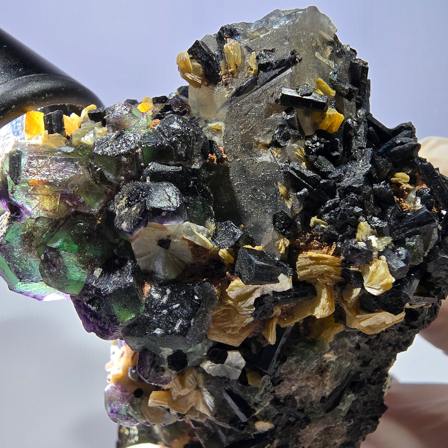 Große Fluorit, Schörl Turmalin, Rauchquarz, Muskovit Stufe Erongo, Namibia 92*54*49mm