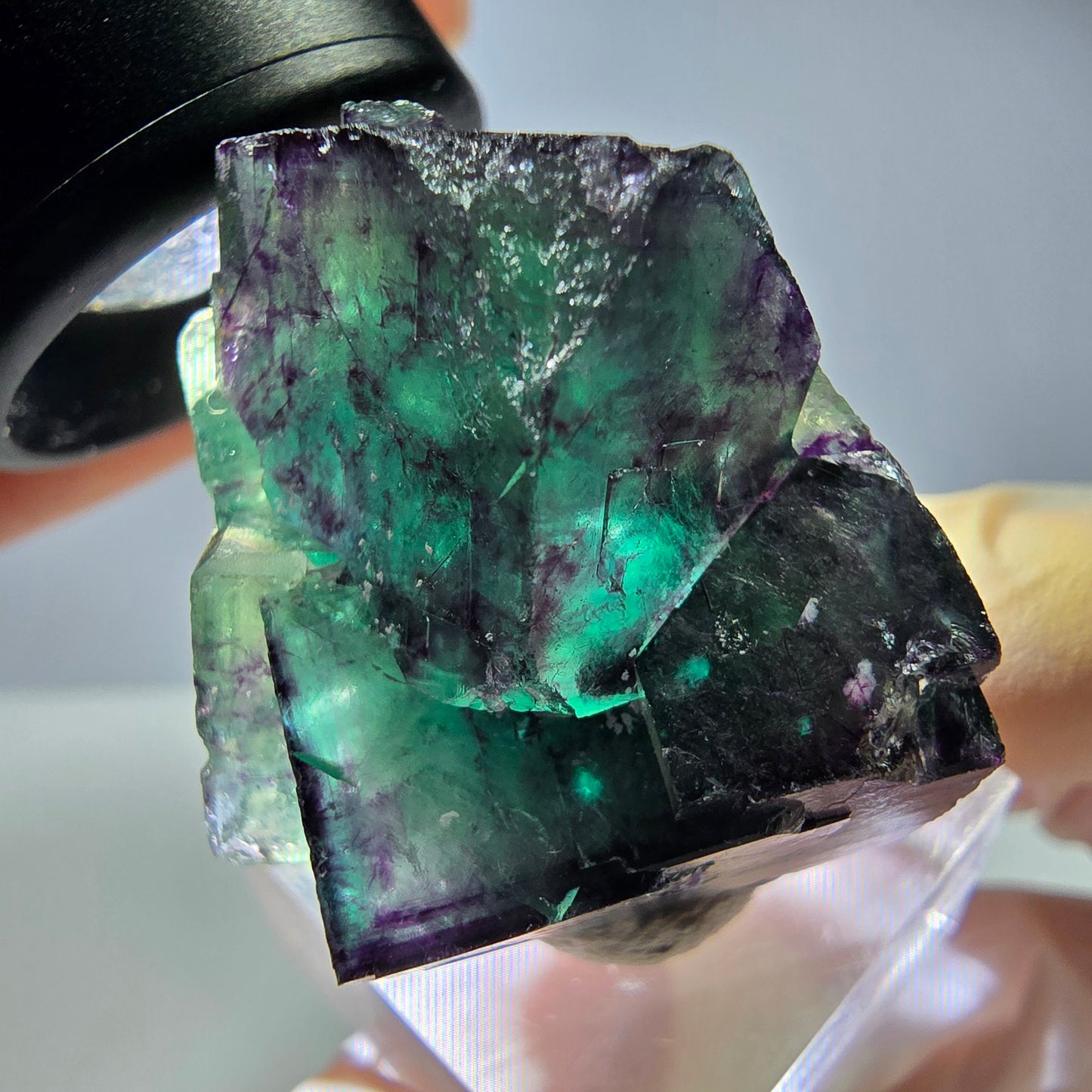 Seltene Phantom Fluorit Würfel Stufe, grün lila Okorusu, Namibia 38*30*24mm
