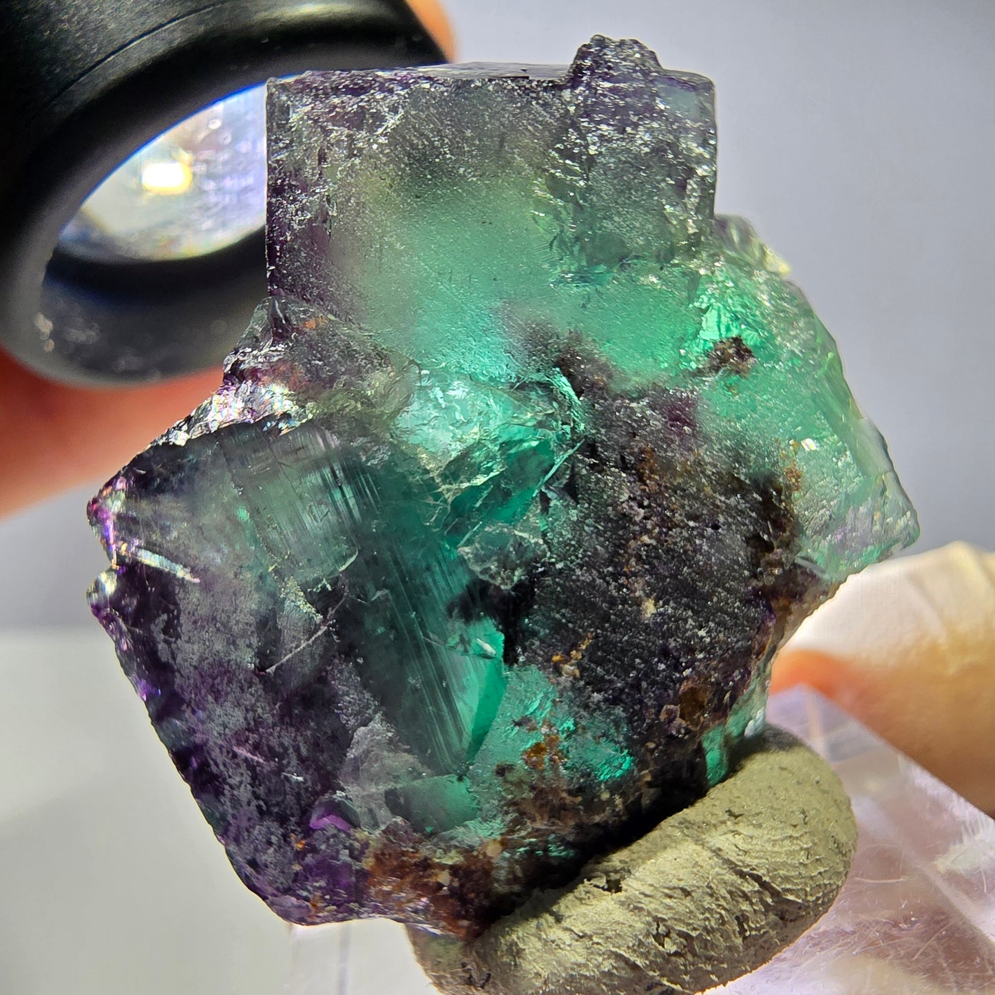 Seltene Phantom Fluorit Würfel Stufe, grün lila Okorusu, Namibia 38*30*24mm