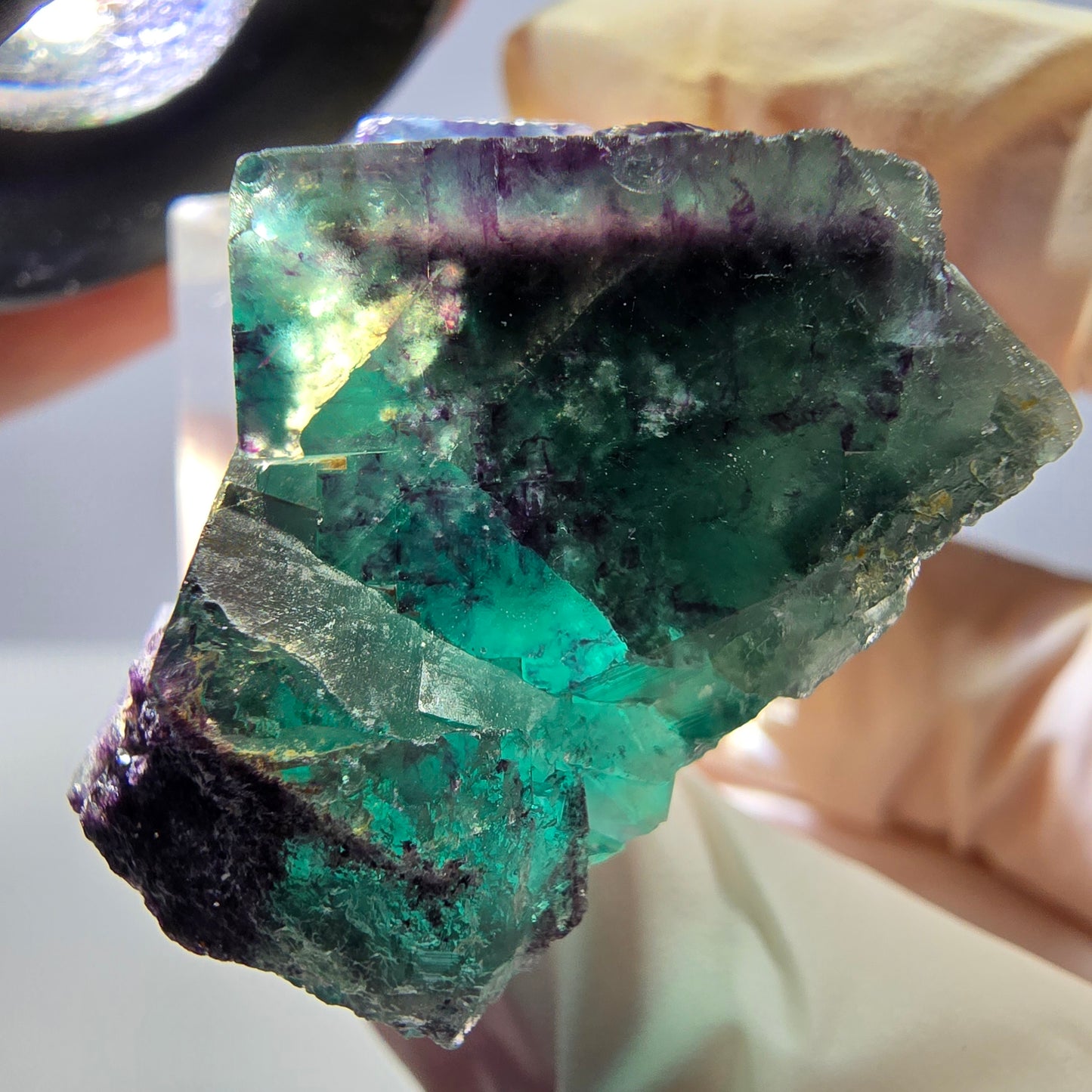 Seltene Phantom Fluorit Würfel Stufe, grün lila Okorusu, Namibia 33*32*19mm