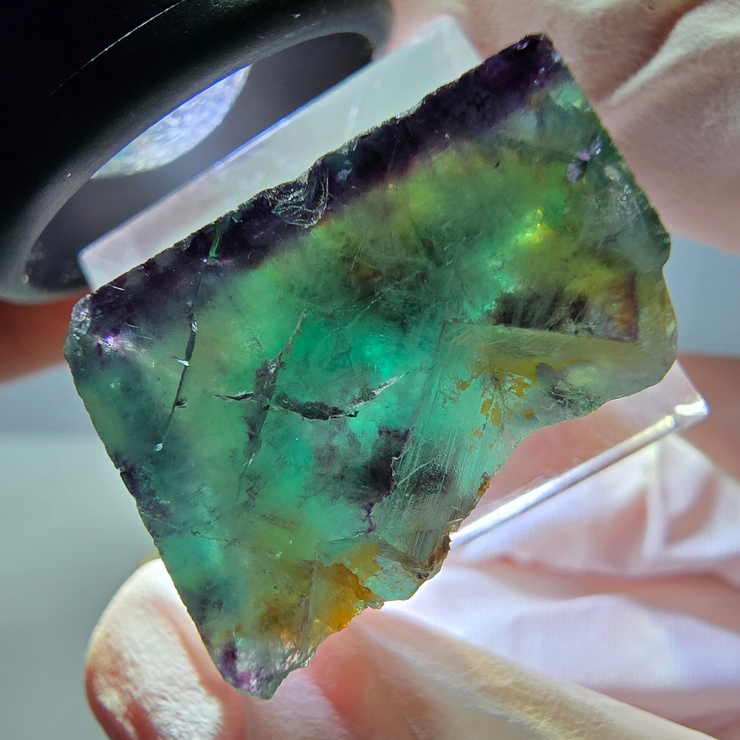 Seltene Phantom Fluorit Würfel Stufe, grün lila Okorusu, Namibia 23*22*15mm