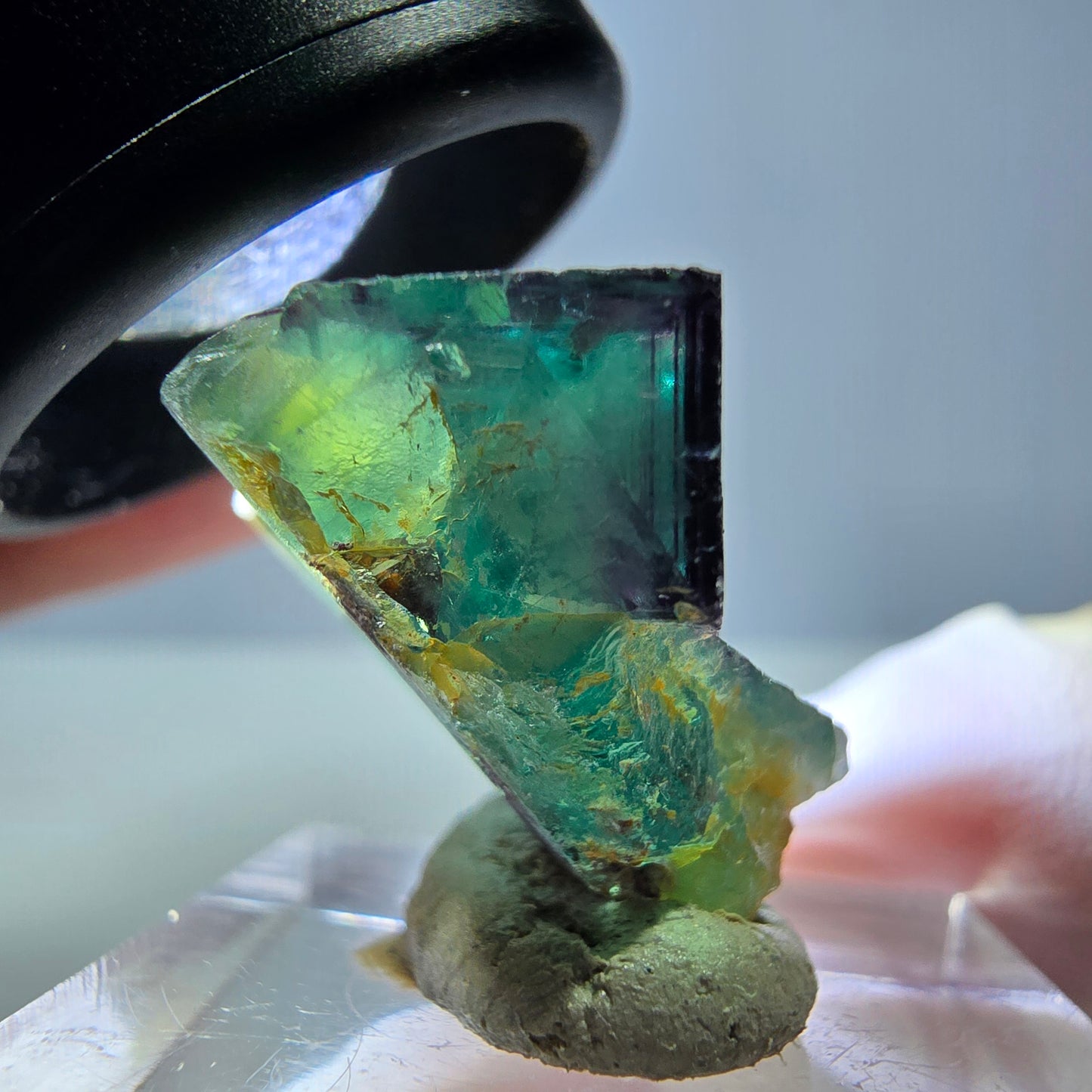 Seltene Phantom Fluorit Würfel Stufe, grün lila Okorusu, Namibia 23*22*15mm