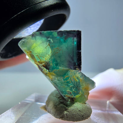 Seltene Phantom Fluorit Würfel Stufe, grün lila Okorusu, Namibia 23*22*15mm