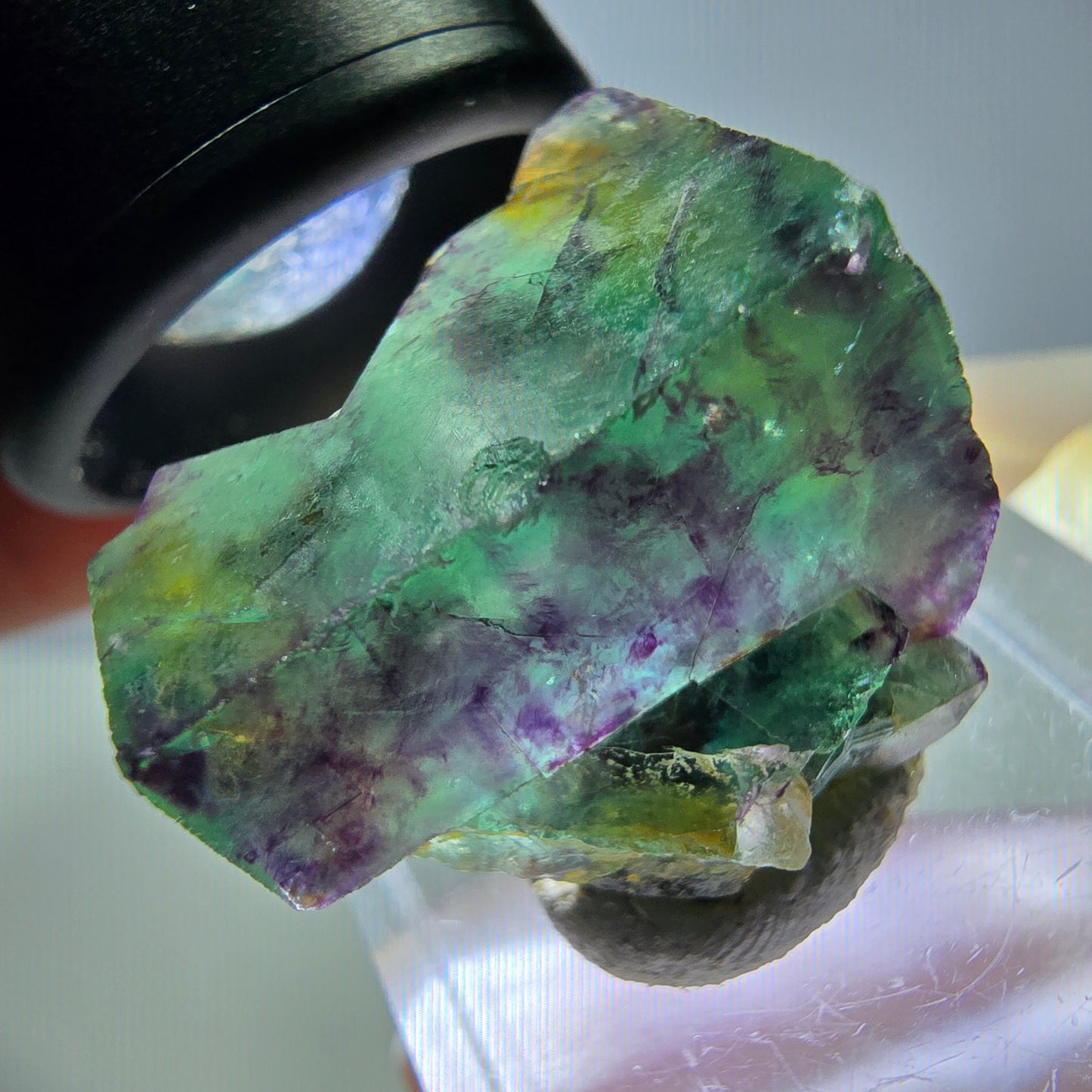Seltene Phantom Fluorit Würfel Stufe, grün lila Okorusu, Namibia 23*22*15mm