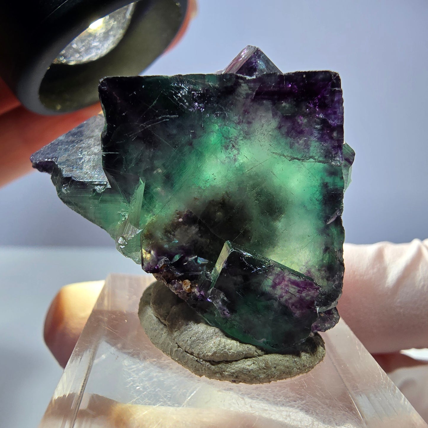 Seltene Phantom Fluorit Würfel Stufe, grün lila Okorusu, Namibia 36*24*23mm