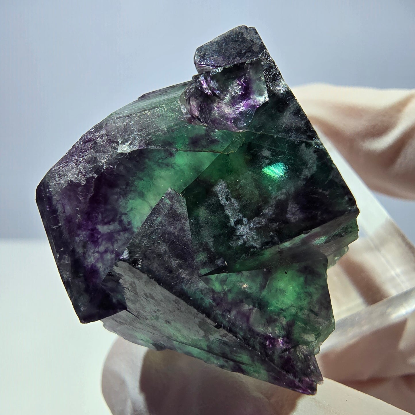 Seltene Phantom Fluorit Würfel Stufe, grün lila Okorusu, Namibia 36*24*23mm